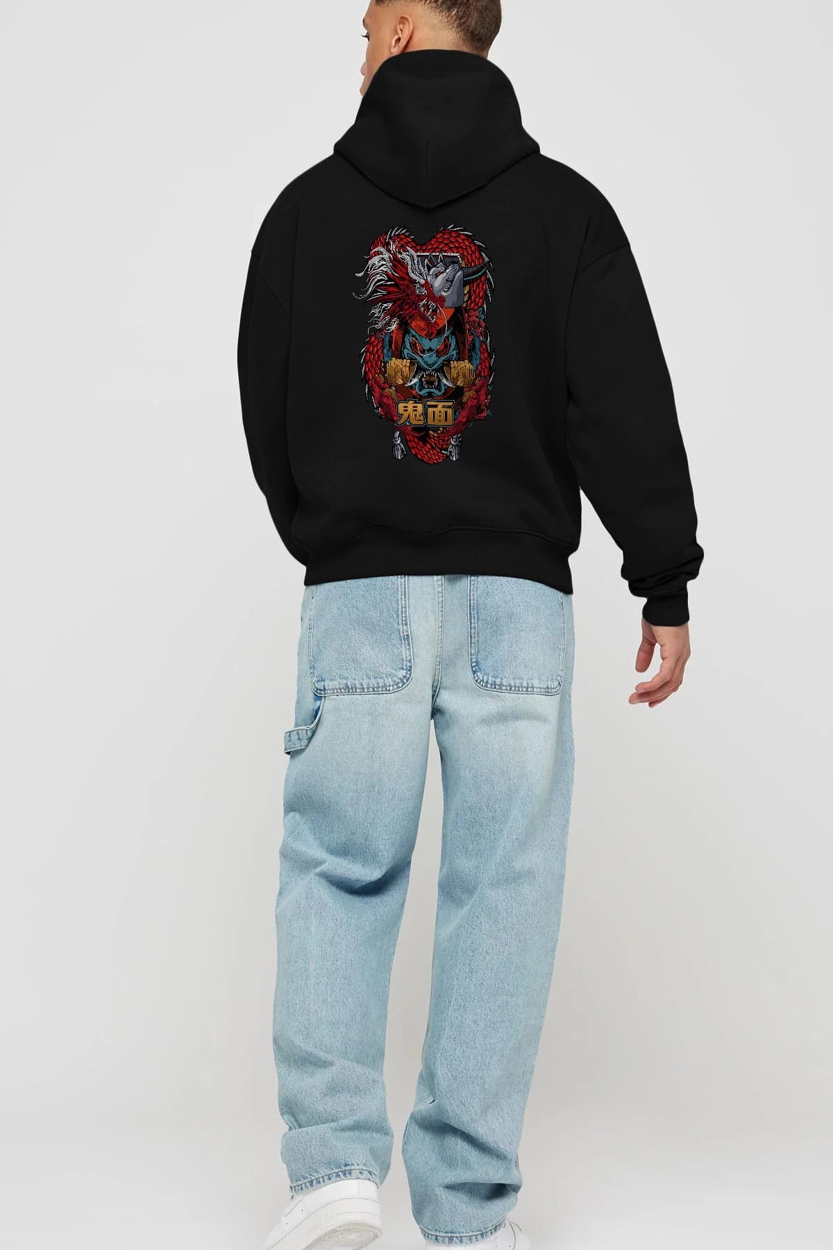 TRIBAL Anime Arka Baskılı Hoodie Oversize Kapüşonlu Sweatshirt Erkek Kadın Unisex