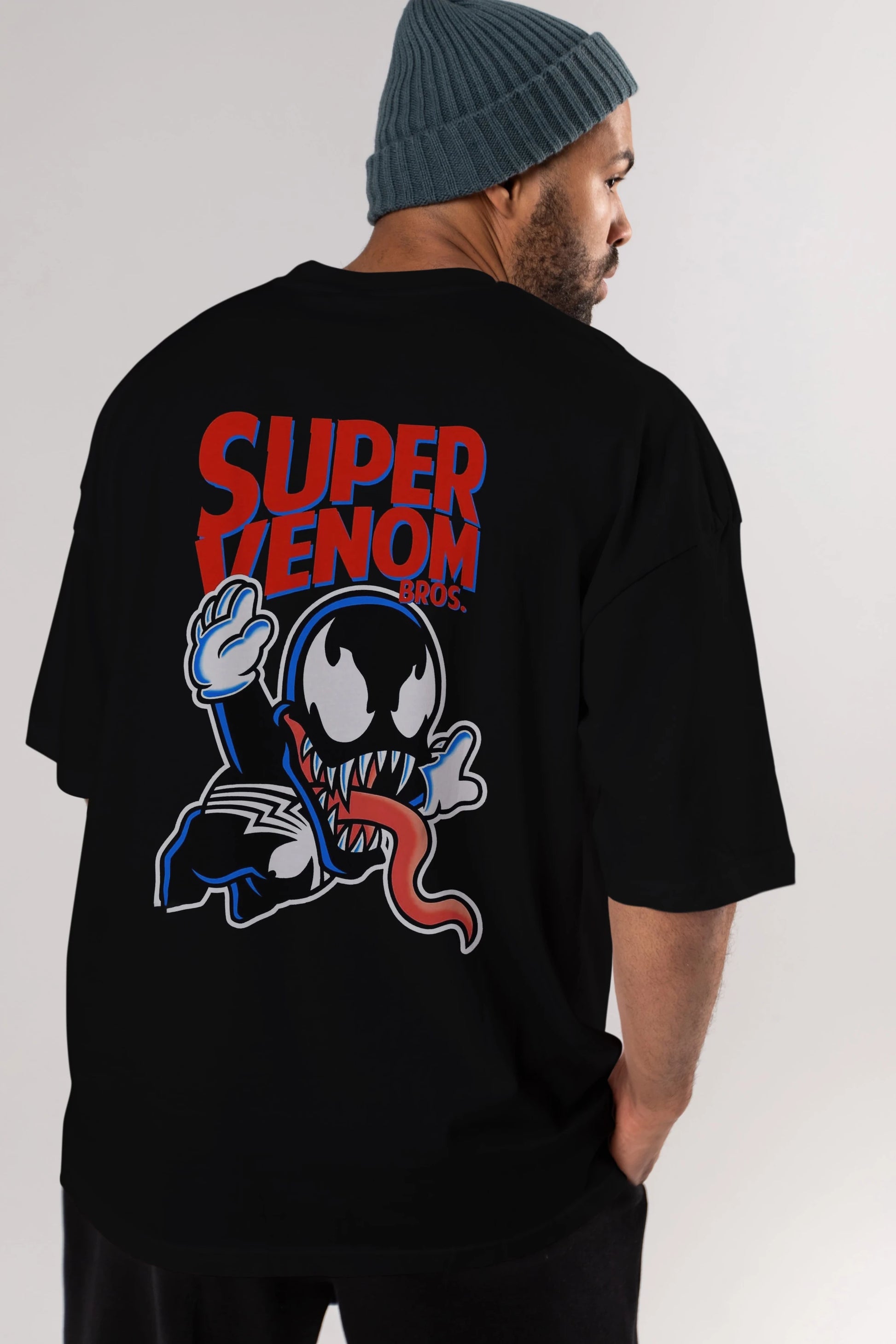 Super Venom Arka Baskılı Oversize t-shirt Erkek Kadın Unisex %100 Pamuk Bisiklet Yaka tişort