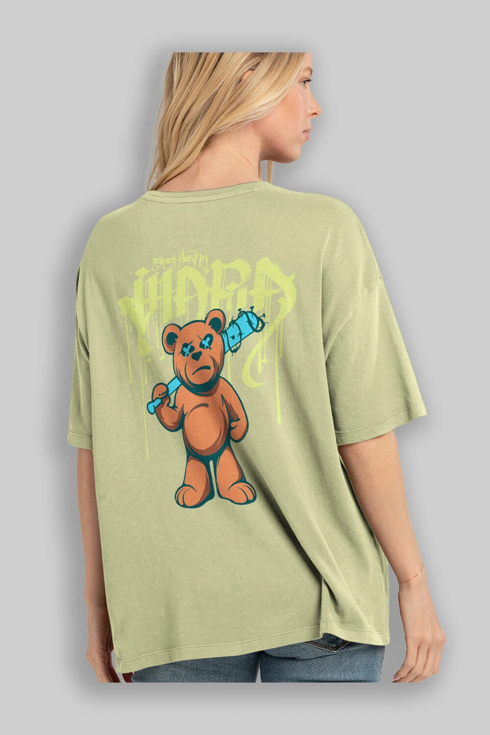 Hidra Bear Arka Baskılı Oversize t-shirt Erkek Kadın Unisex