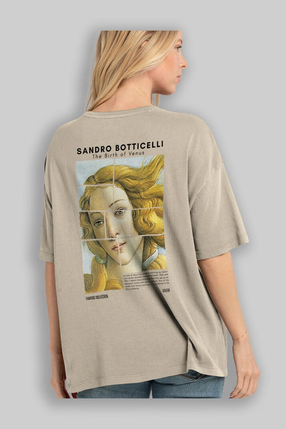 Sandro Botticelli Arka Baskılı Oversize t-shirt Erkek Kadın Bisiklet Yaka Pamuk tişort