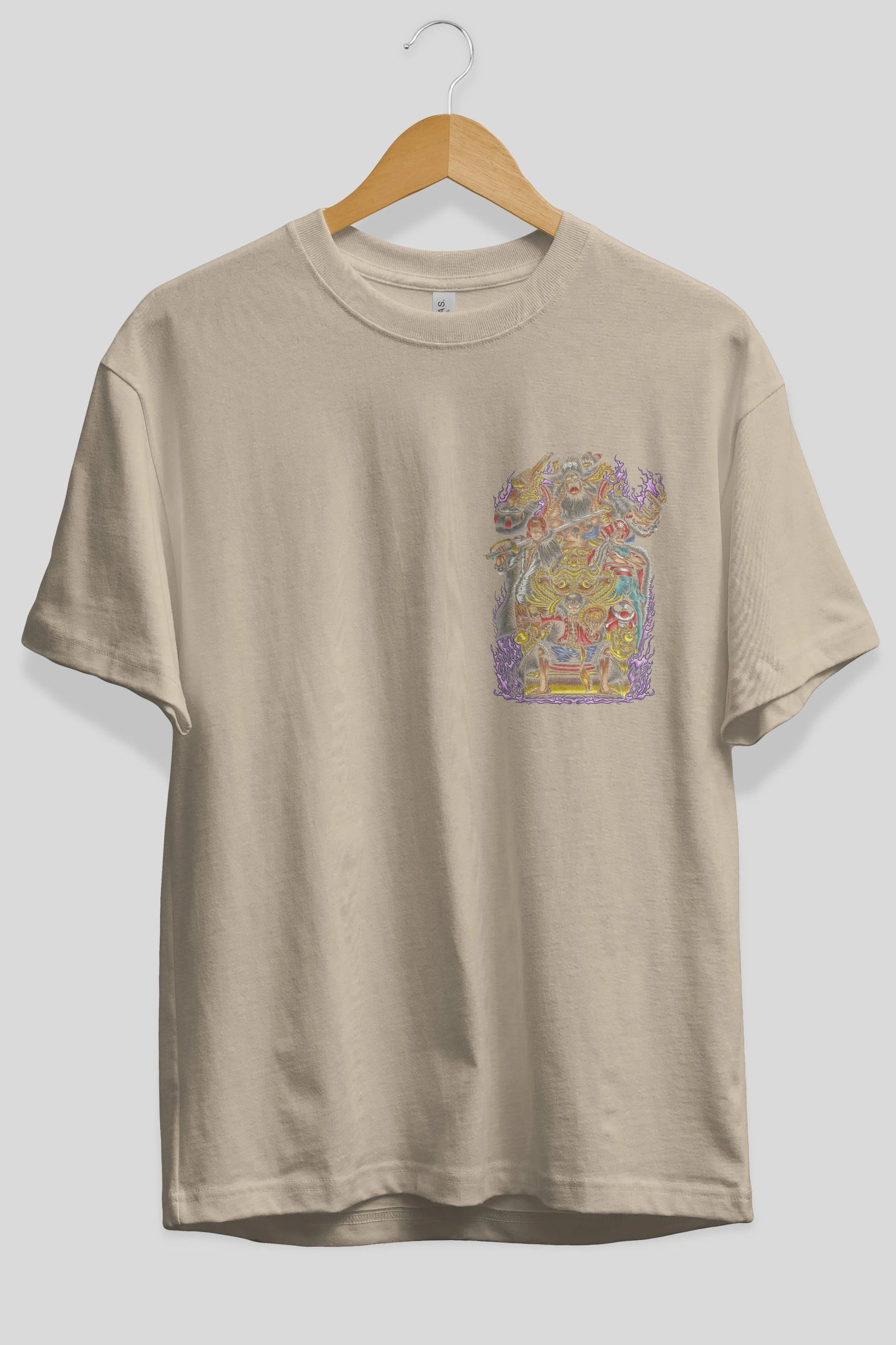 ONE PIECE (8) Ön Sol Baskılı Oversize t-shirt Erkek Kadın Unisex %100 Pamuk Bisiklet Yaka tişort