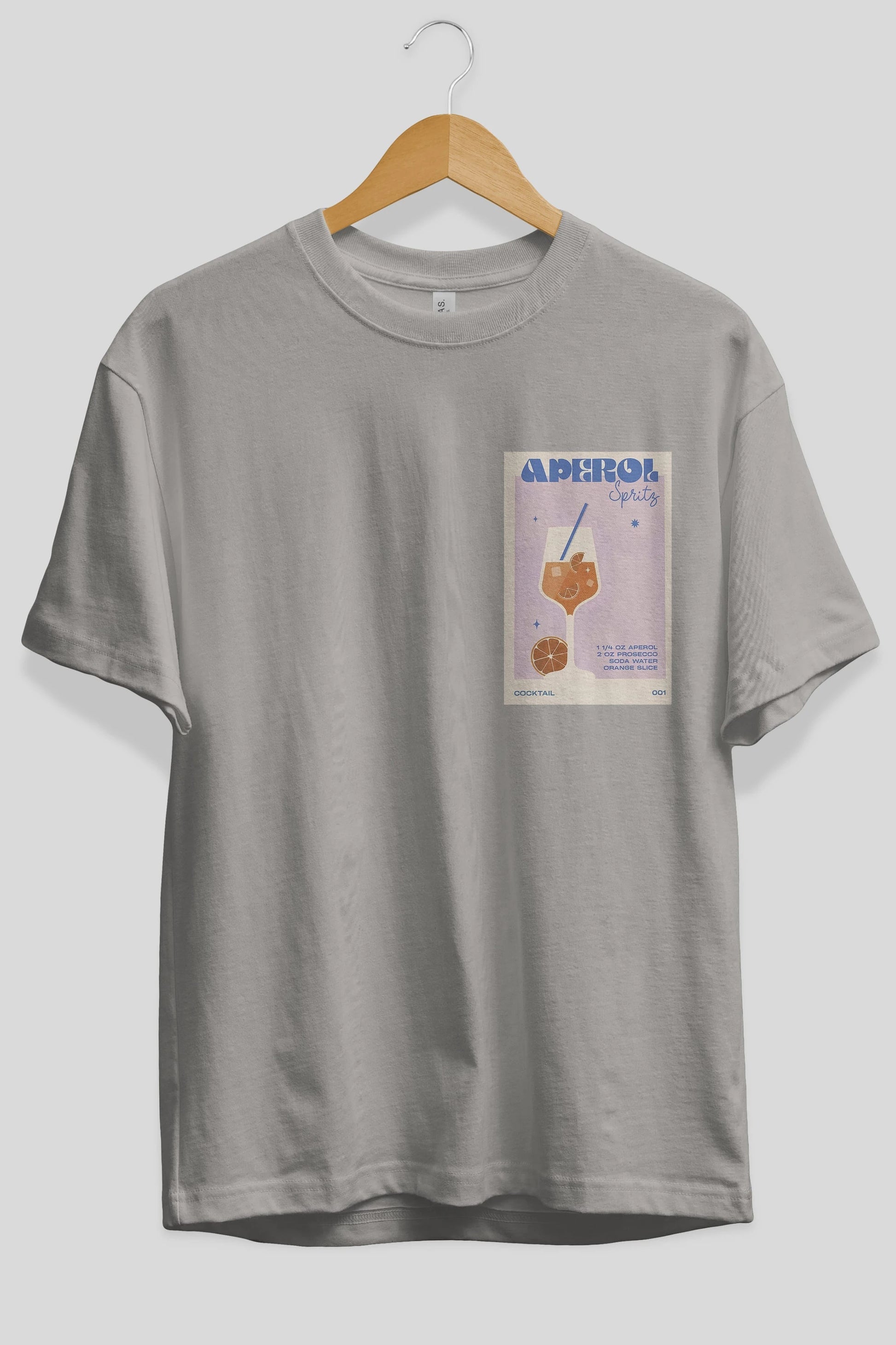 Aperol Spritz Ön Sol Baskılı Oversize t-shirt Erkek Kadın Unisex %100 Pamuk Bisiklet Yaka tişort