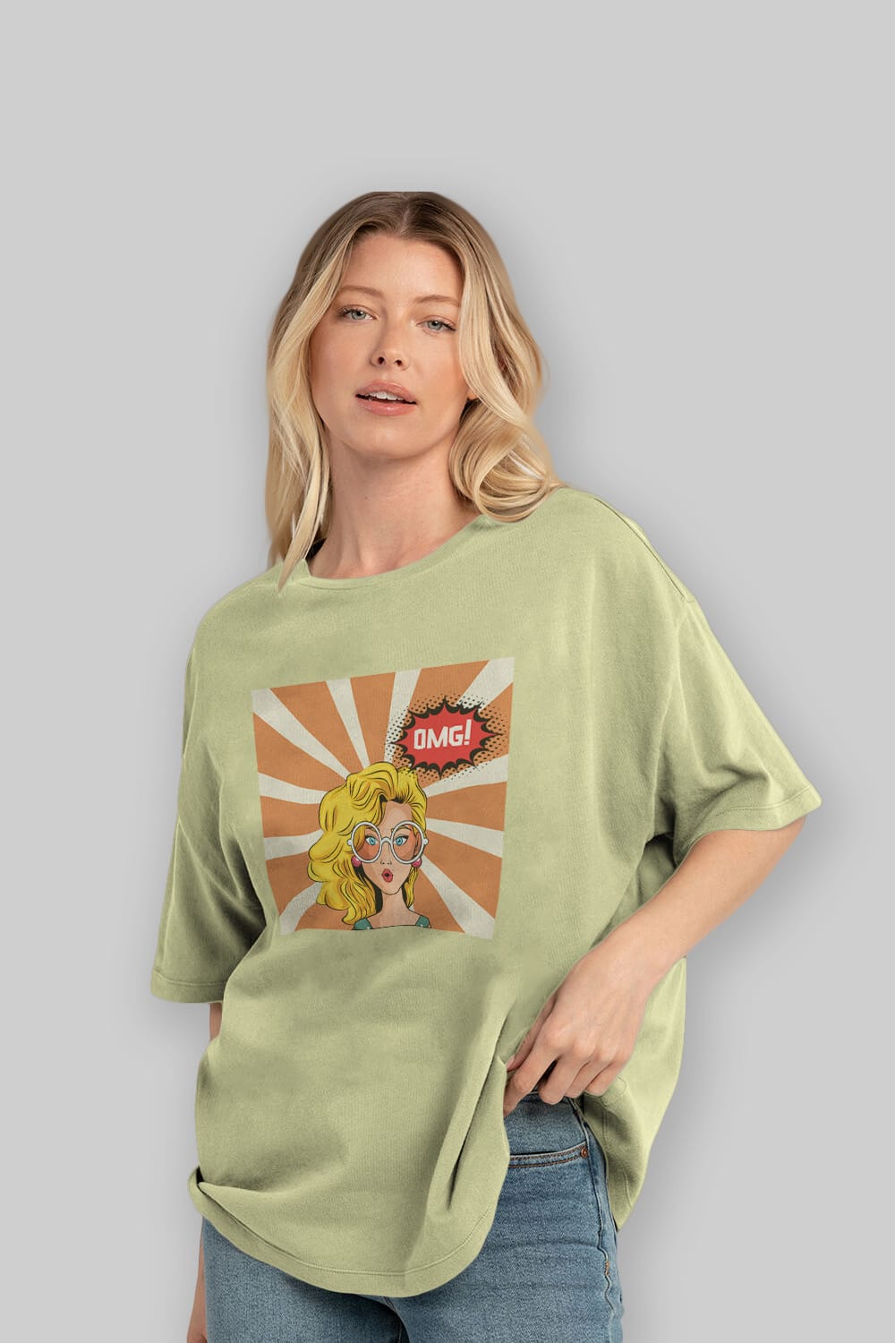OMG Yazılı Retro Ön Baskılı Oversize t-shirt Erkek Kadın Unisex