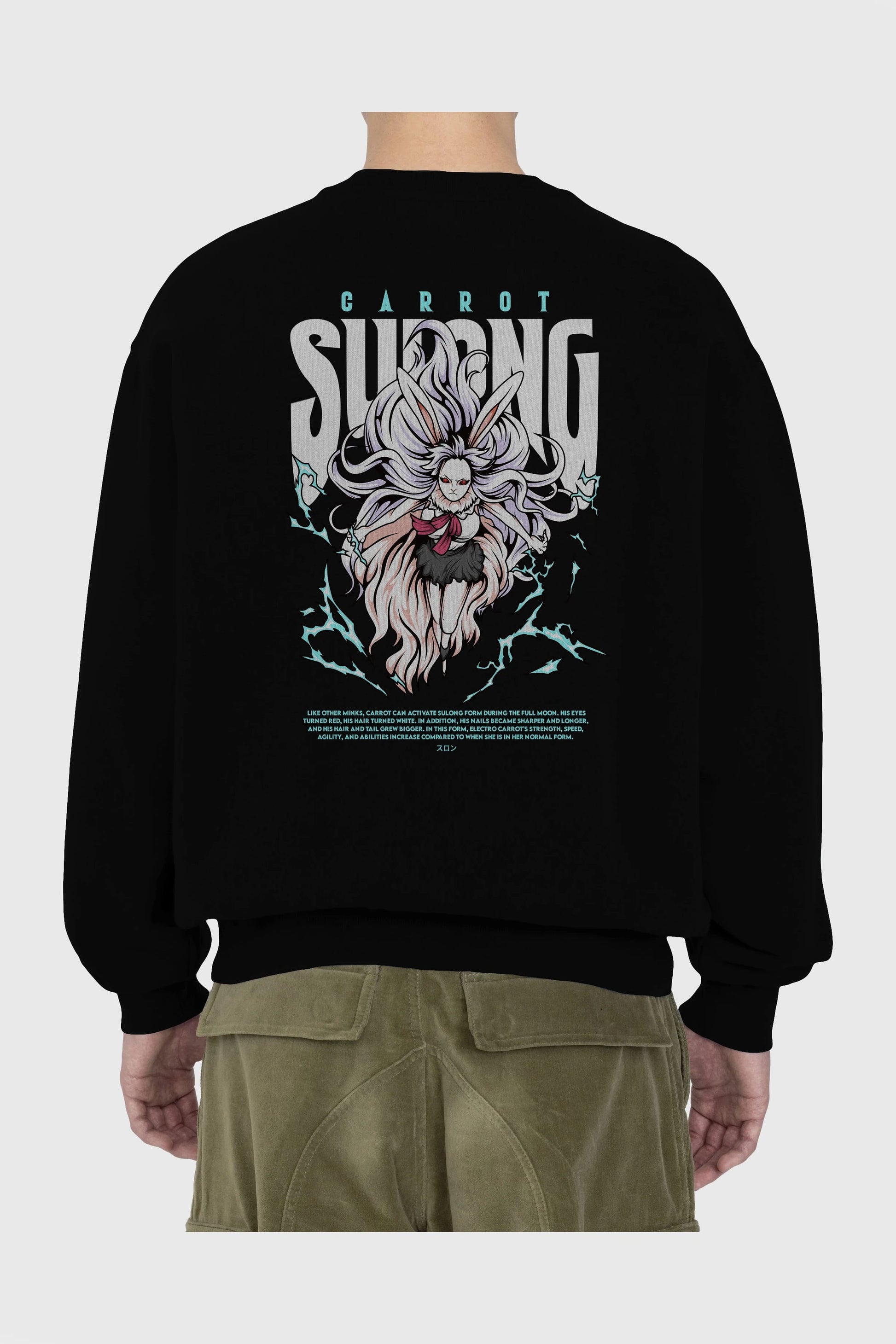 Carrot Sulong Anime Arka Baskılı Oversize Sweatshirt Erkek Kadın Unisex