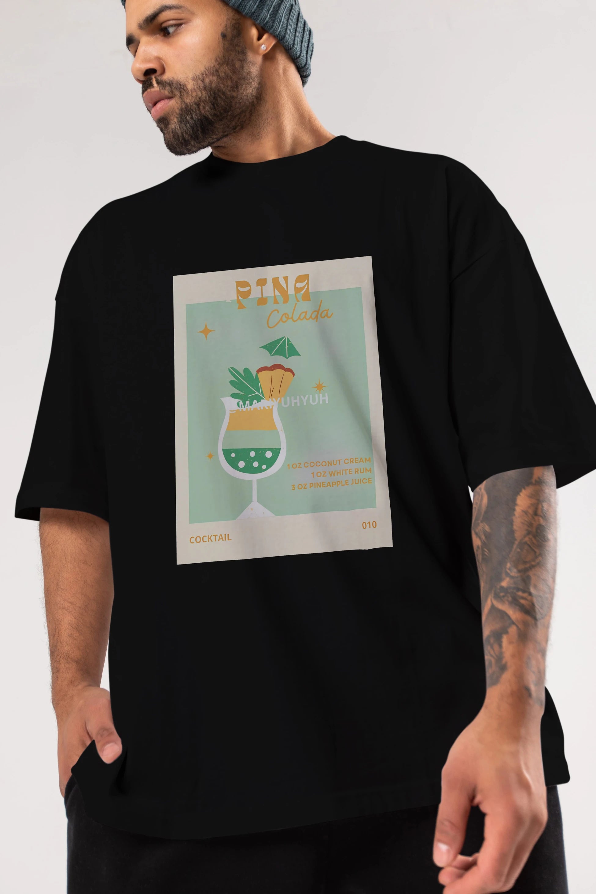 Pina Colada Ön Baskılı Oversize t-shirt Erkek Kadın Unisex %100 Pamuk Bisiklet Yaka tişort