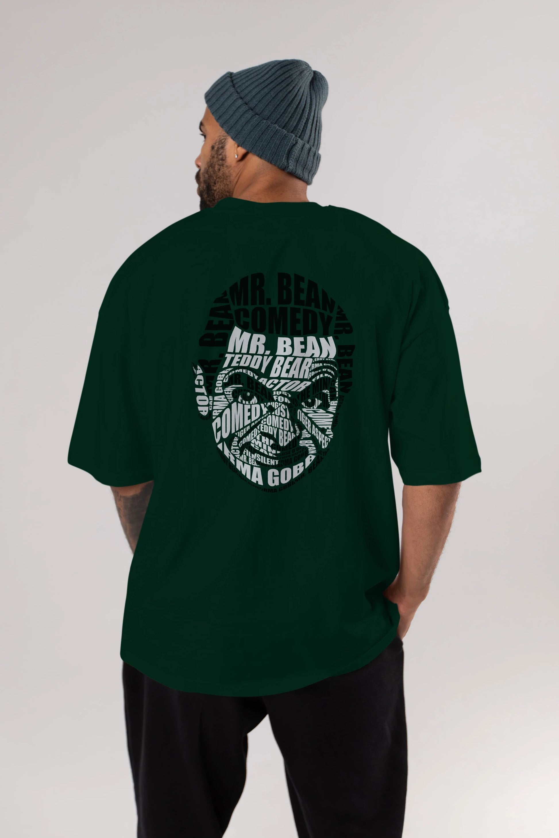 Mr Bean Calligram Arka Baskılı Oversize t-shirt %100 pamuk Erkek Kadın Unisex