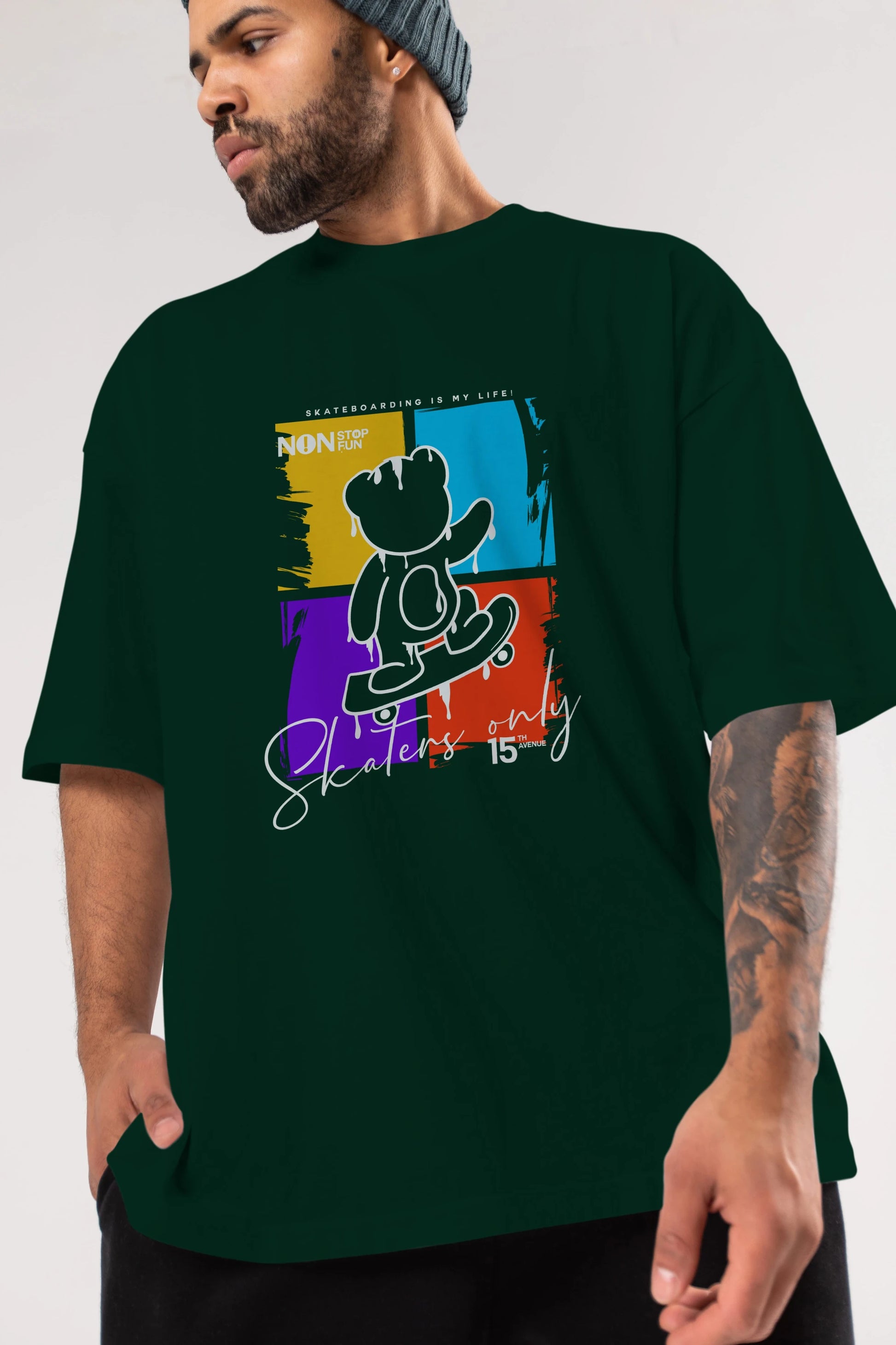 Skaters Only Bear Ön Baskılı Oversize t-shirt Erkek Kadın Unisex