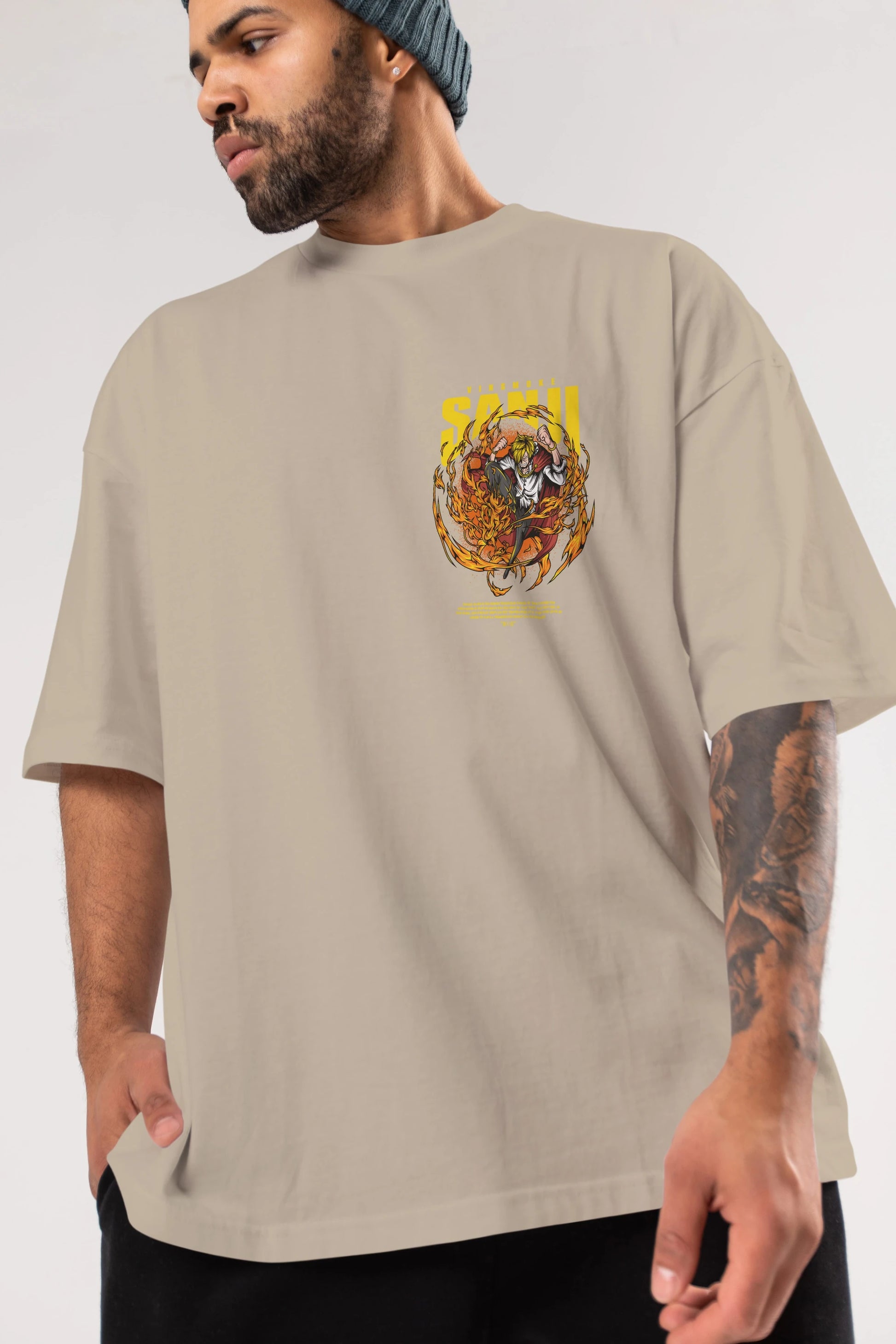 Vinsmoke Sanji Ön Sol Baskılı Oversize t-shirt Erkek Kadın Unisex %100 Pamuk Bisiklet Yaka tişort