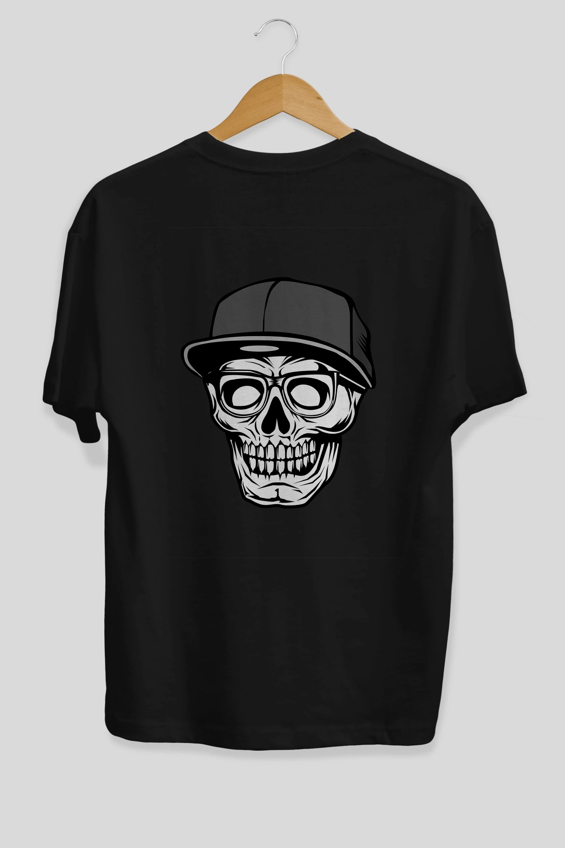 Skull With Hat Arka Baskılı Oversize t-shirt Erkek Kadın Unisex %100 Pamuk tişort