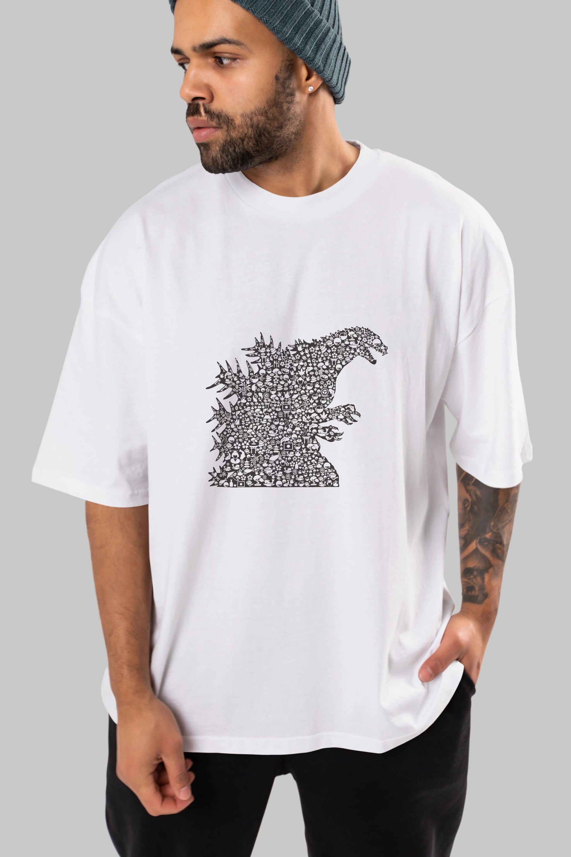 Godzilla Ön Baskılı Oversize t-shirt %100 pamuk Erkek Kadın Unisex