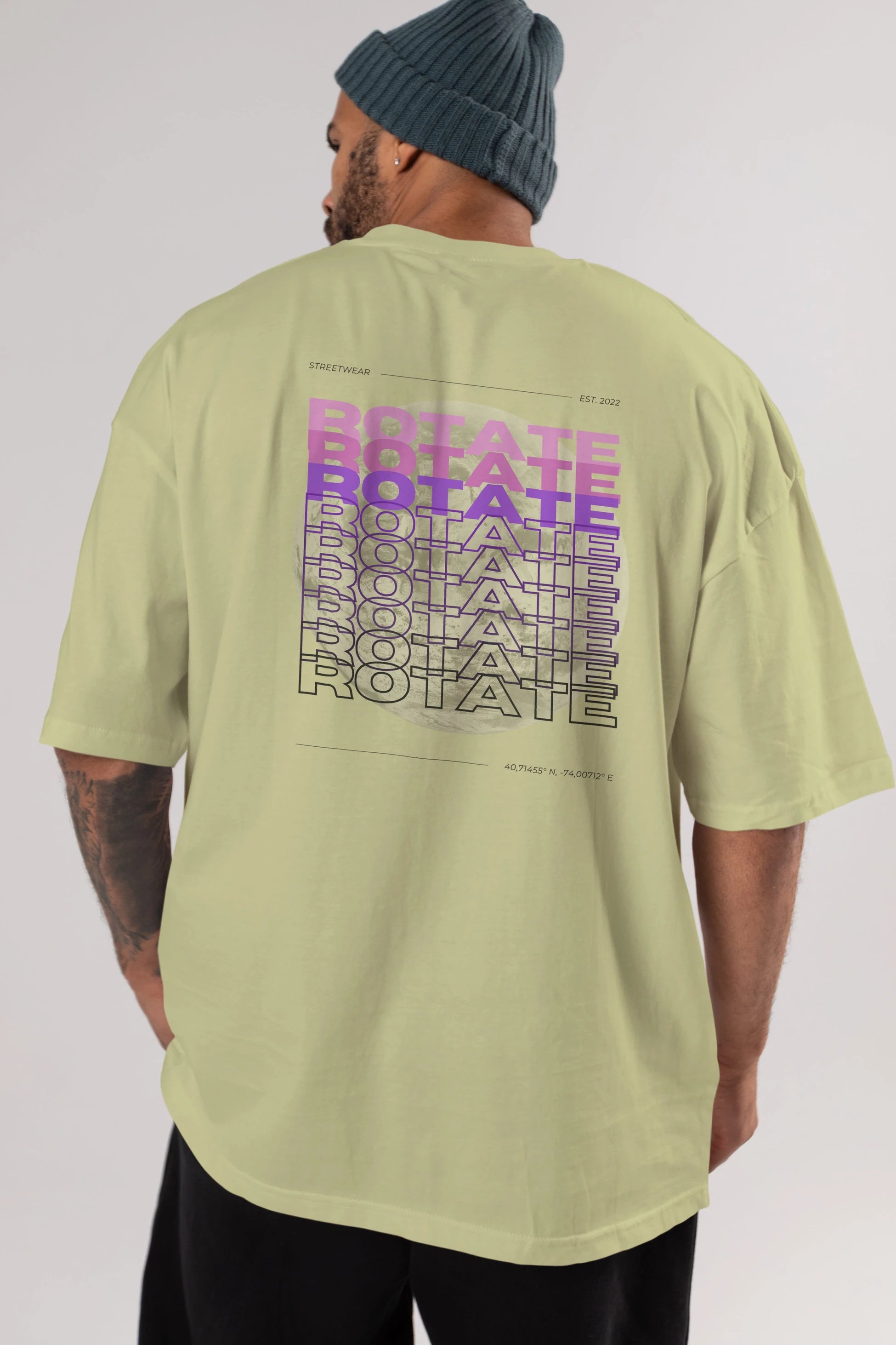 Rotate Yazılı Arka Baskılı Oversize t-shirt Erkek Kadın Unisex