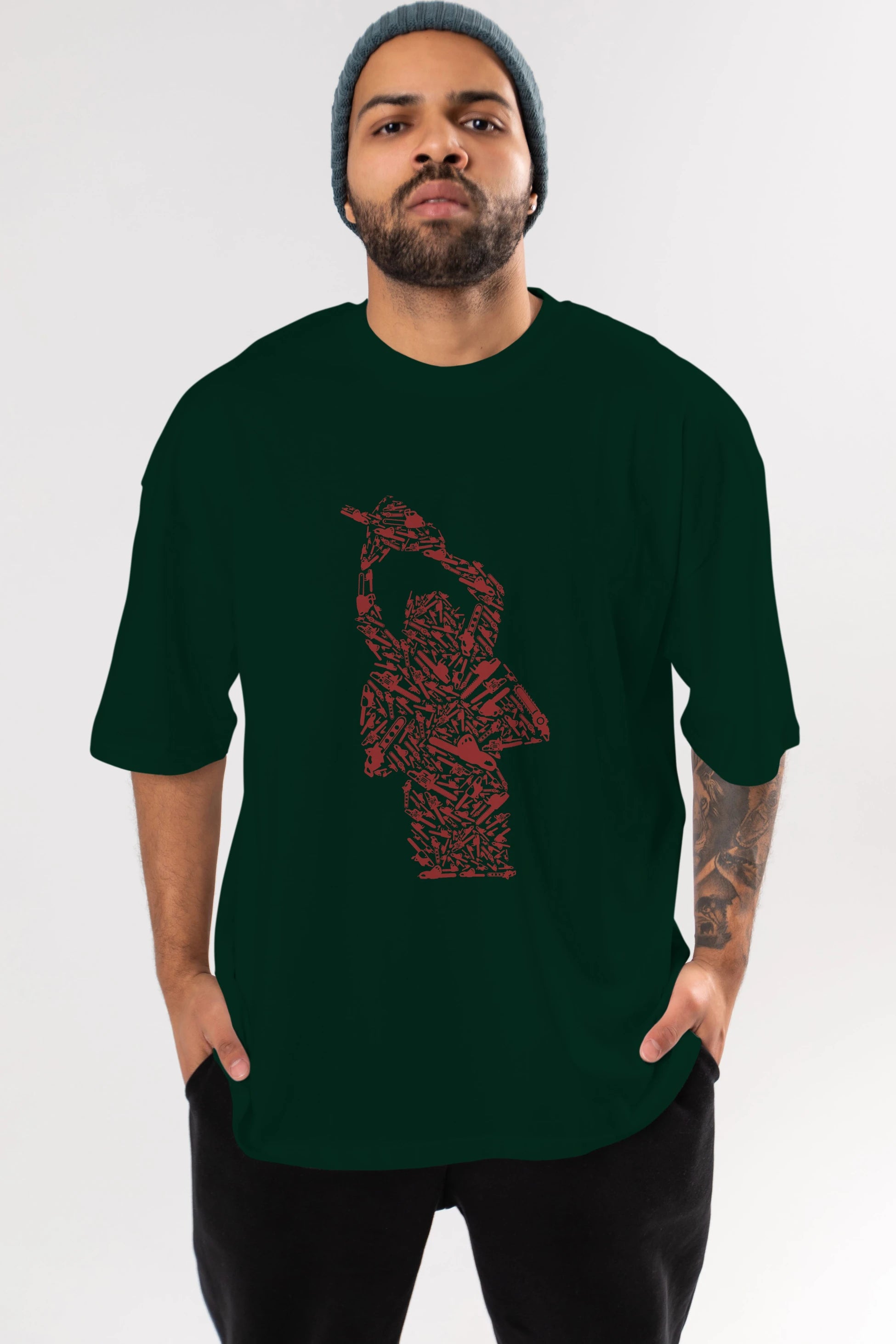Chainsaw Ön Baskılı Oversize t-shirt %100 pamuk Erkek Kadın Unisex