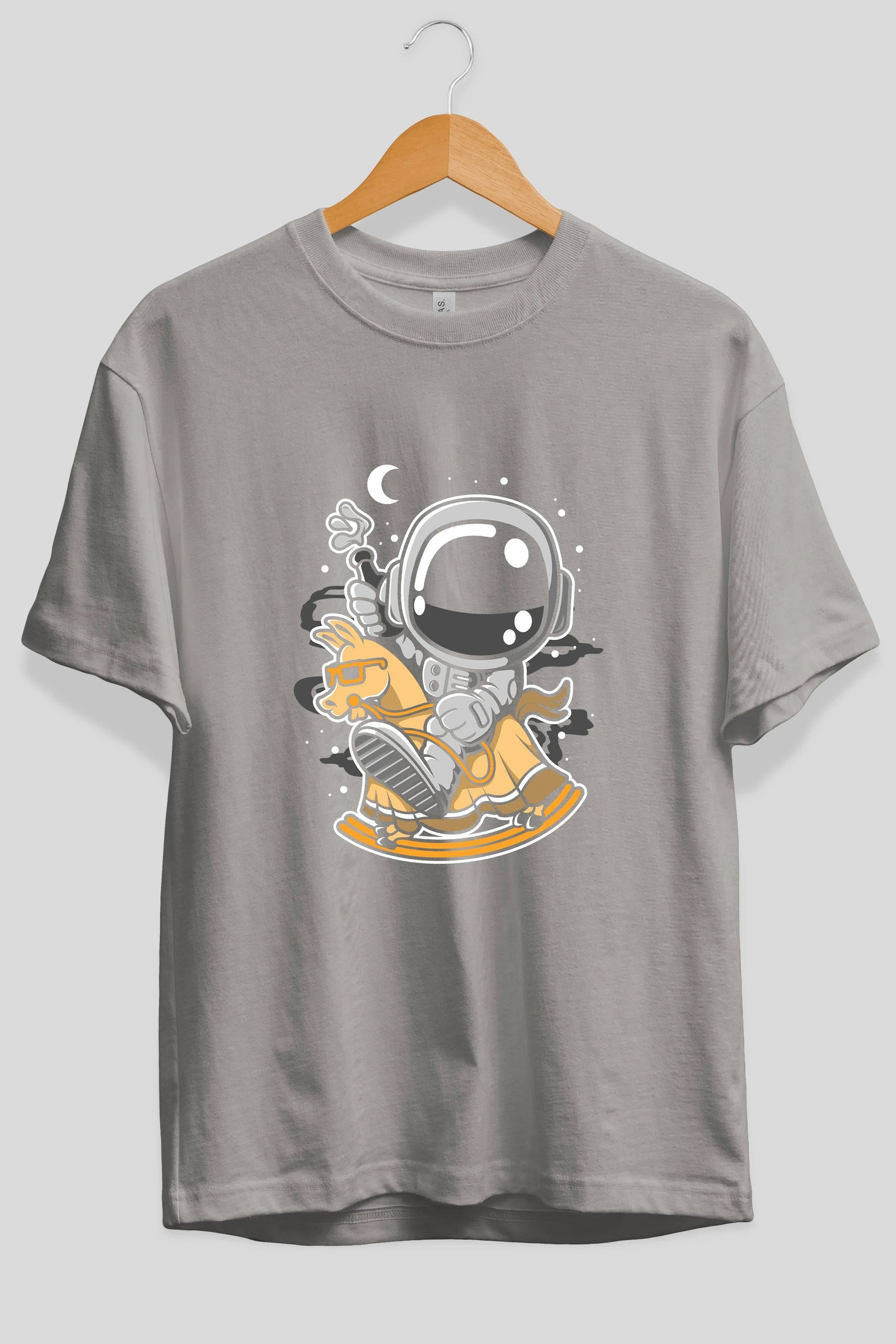 Astronaut RidingToy Horse Ön Baskılı Oversize t-shirt Erkek Kadın Unisex