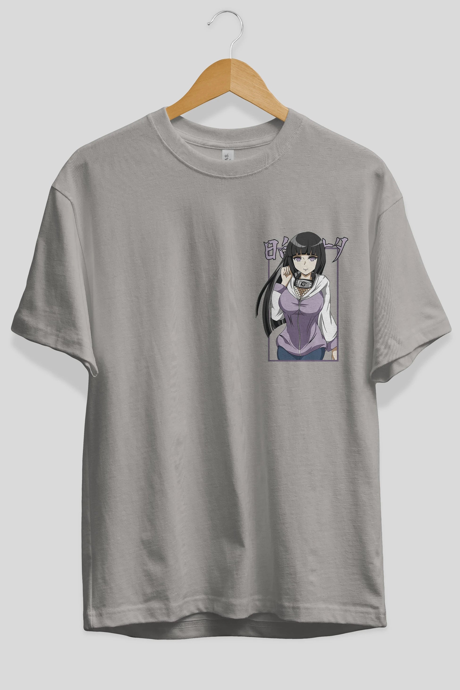 Hinata NARUTO Ön Sol Baskılı Oversize t-shirt Erkek Kadın Unisex %100 Pamuk Bisiklet Yaka tişort