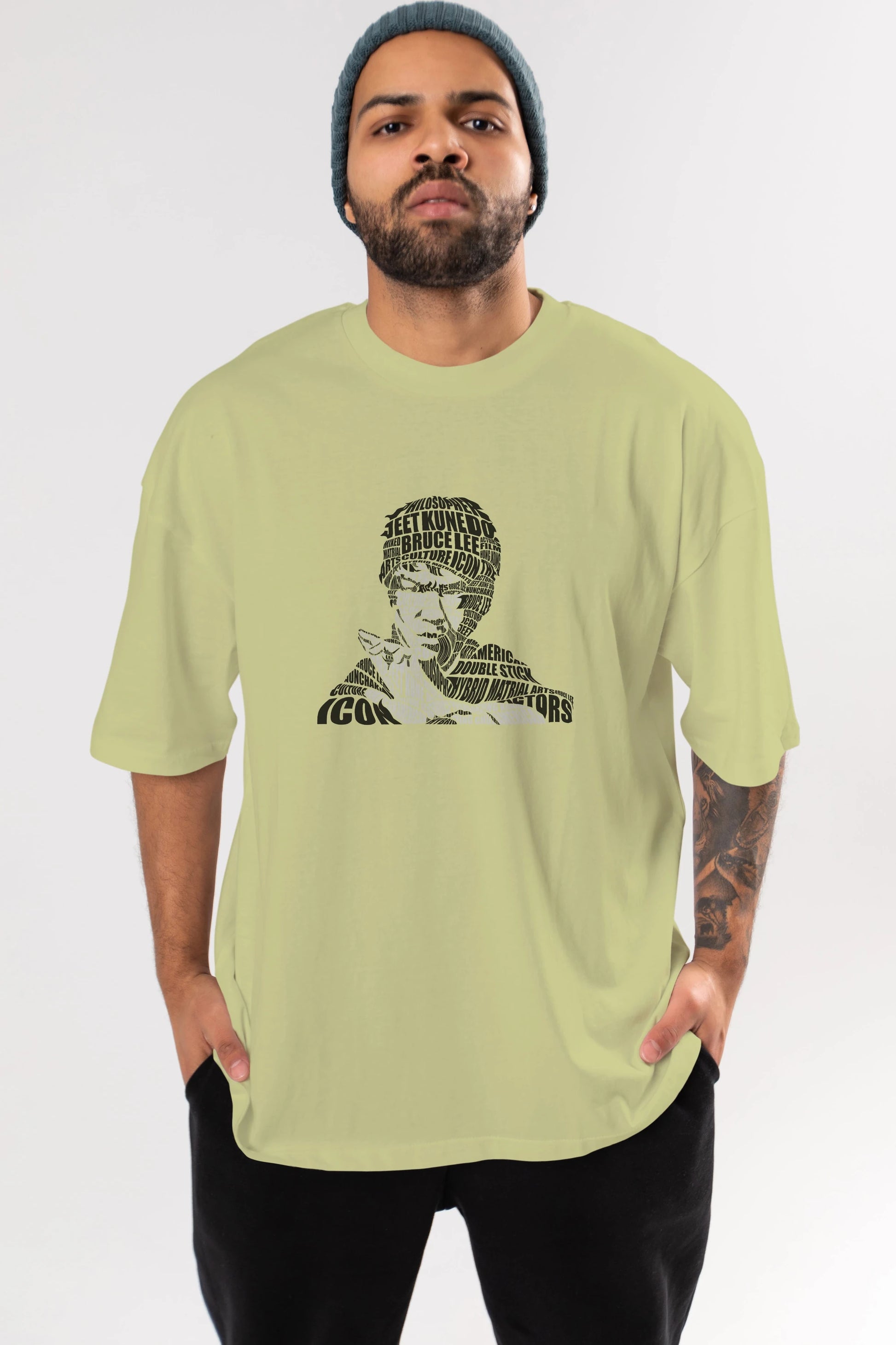 Bruce Lee Calligram Ön Baskılı Oversize t-shirt %100 pamuk Erkek Kadın Unisex