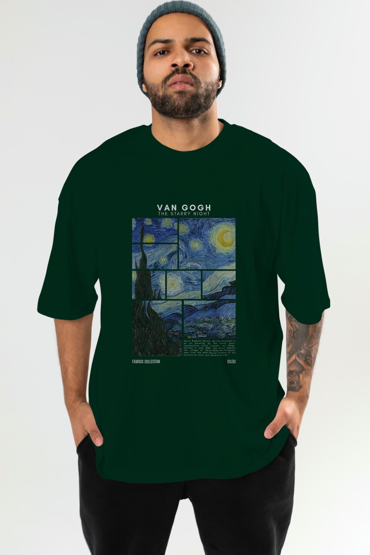Van Gogh The Starry Night ön Baskılı Oversize t-shirt Erkek Kadın Bisiklet Yaka Pamuk tişort