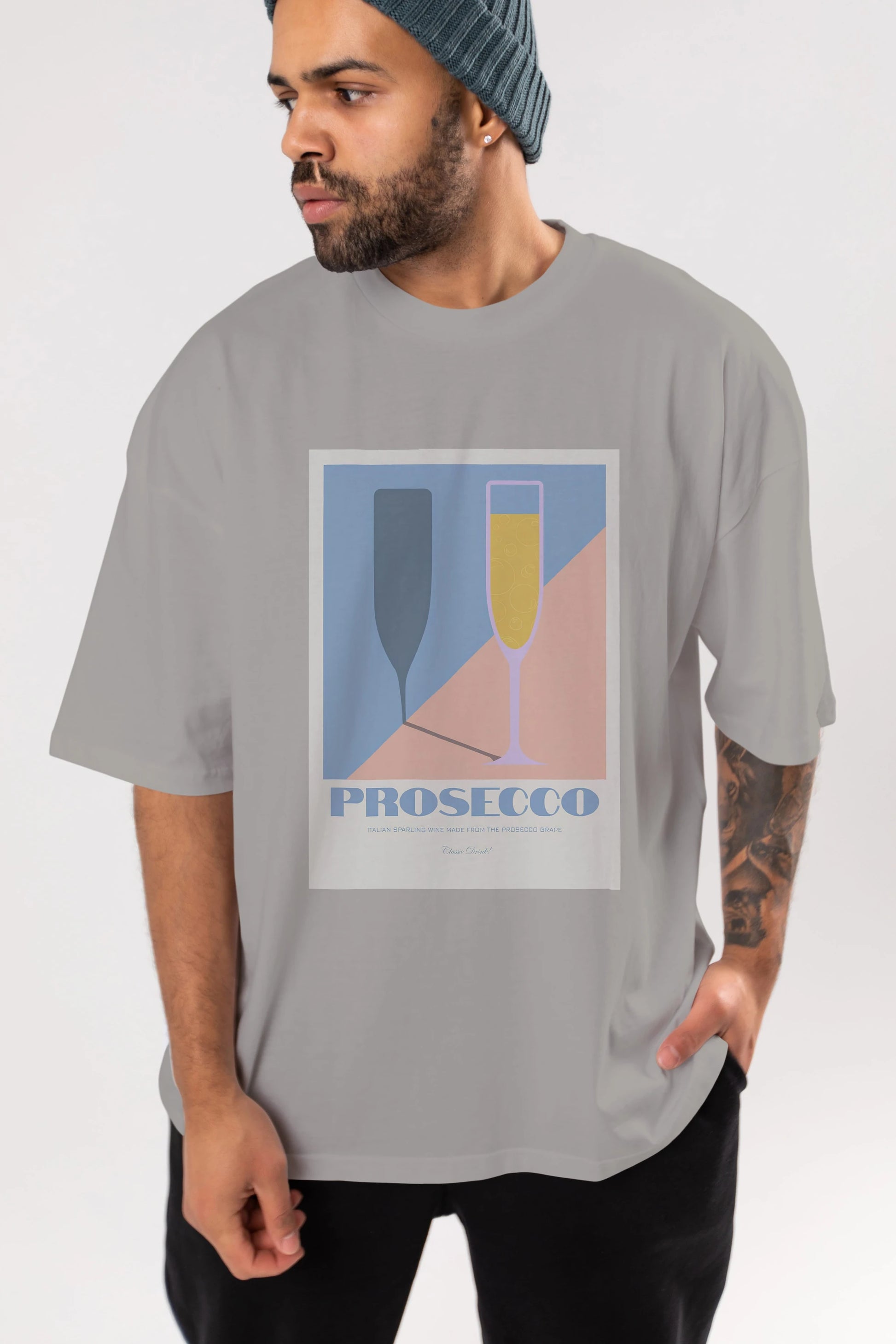 Prosecco Ön Baskılı Oversize t-shirt Erkek Kadın Unisex %100 Pamuk Bisiklet Yaka tişort