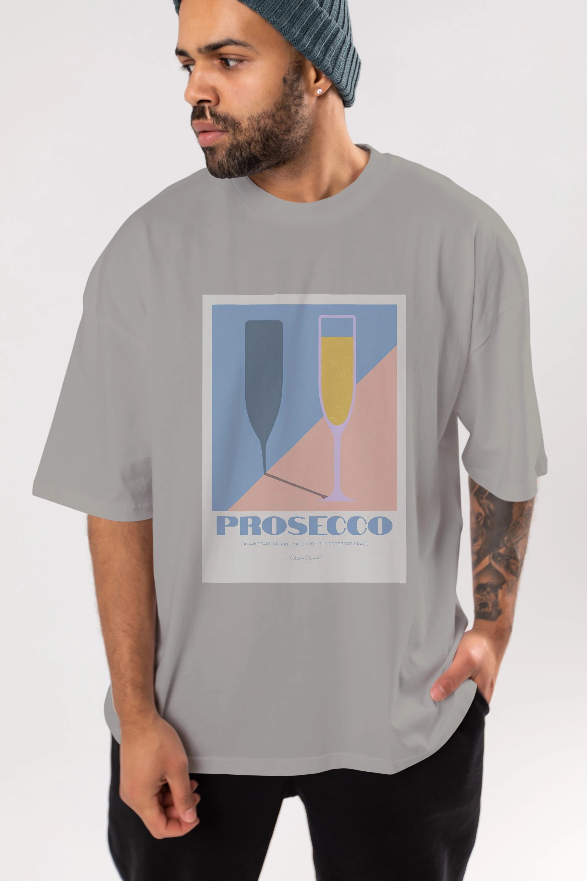 Prosecco Ön Baskılı Oversize t-shirt Erkek Kadın Unisex %100 Pamuk Bisiklet Yaka tişort