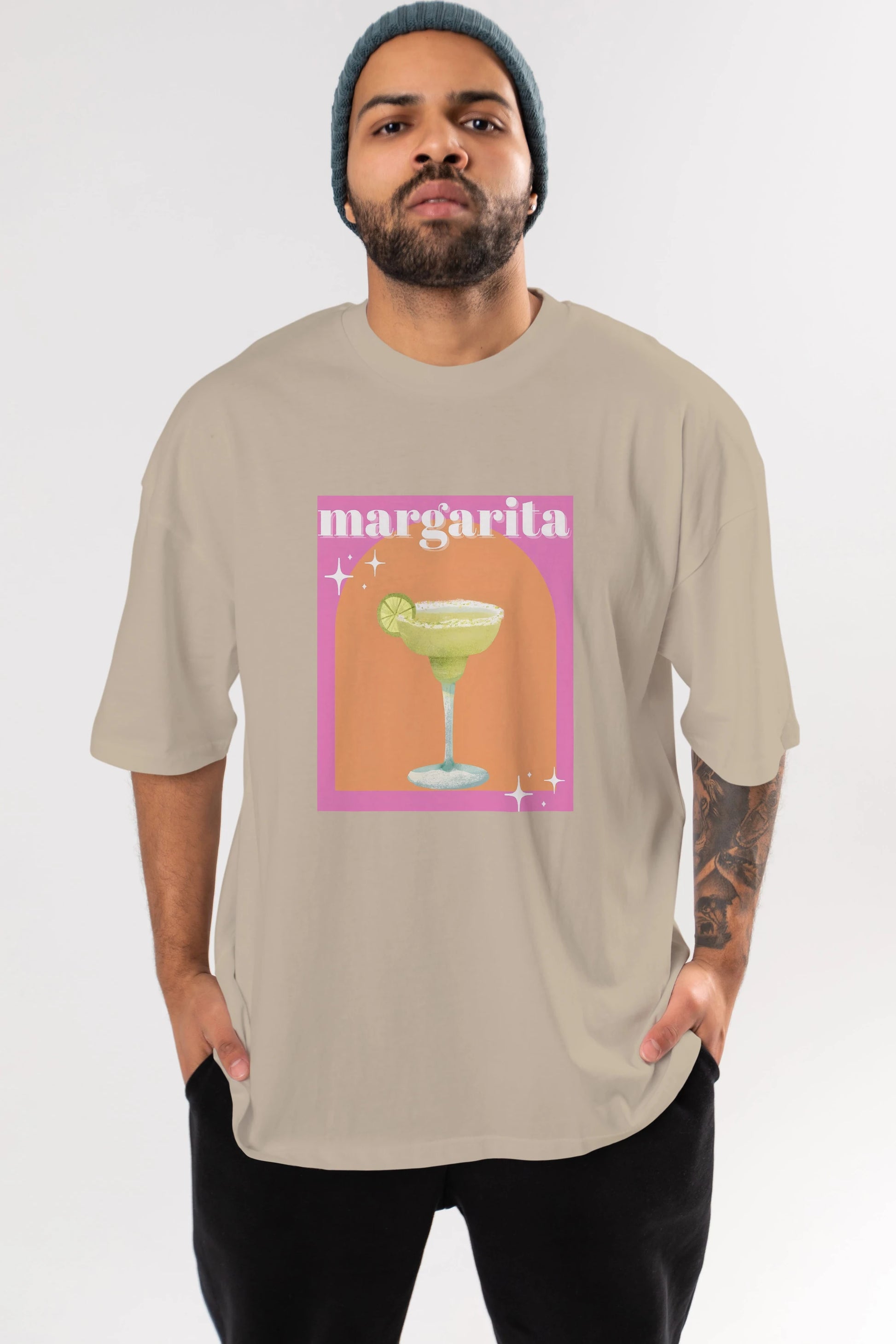 Margarita 7 Ön Baskılı Oversize t-shirt Erkek Kadın Unisex %100 Pamuk Bisiklet Yaka tişort