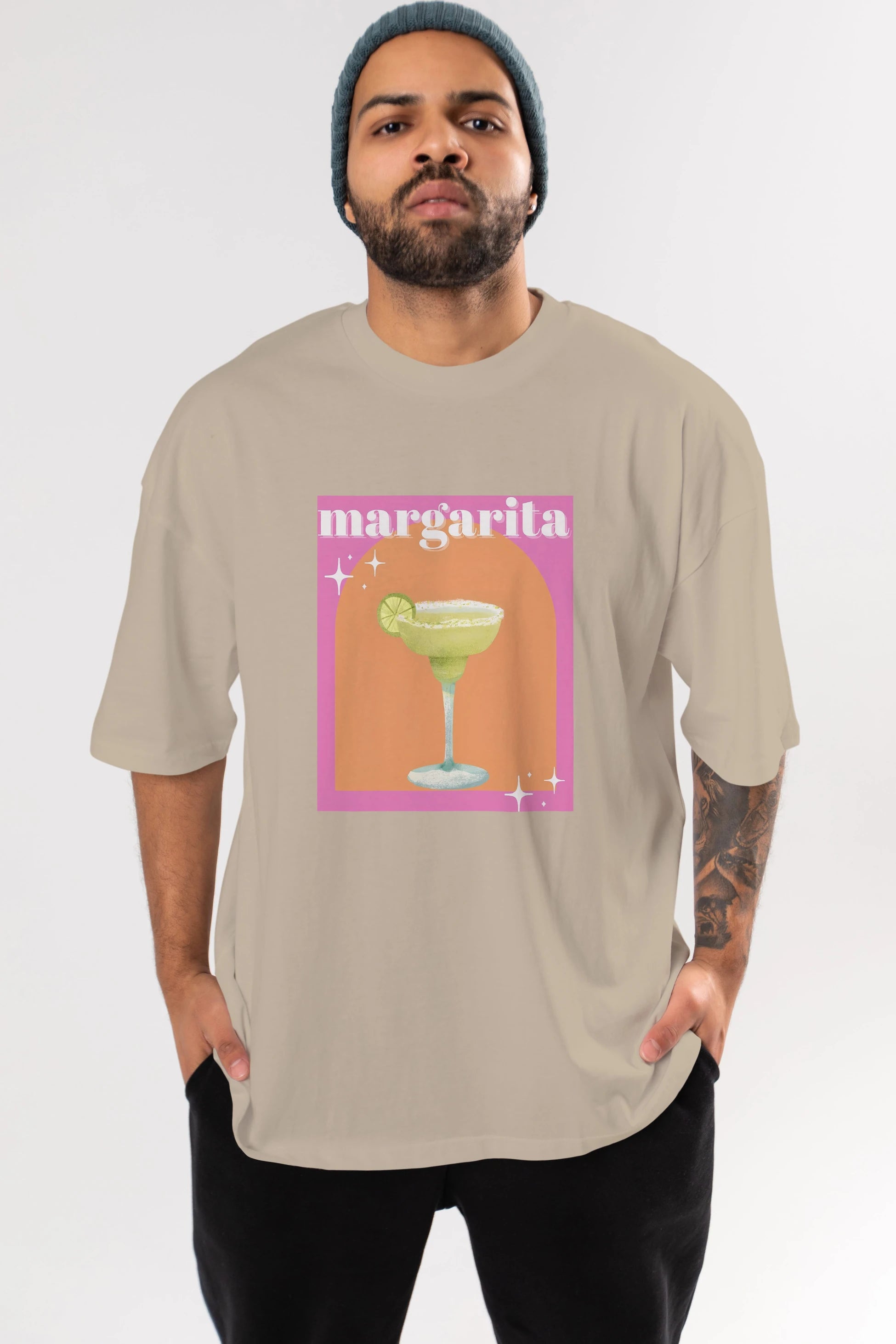 Margarita 7 Ön Baskılı Oversize t-shirt Erkek Kadın Unisex %100 Pamuk Bisiklet Yaka tişort