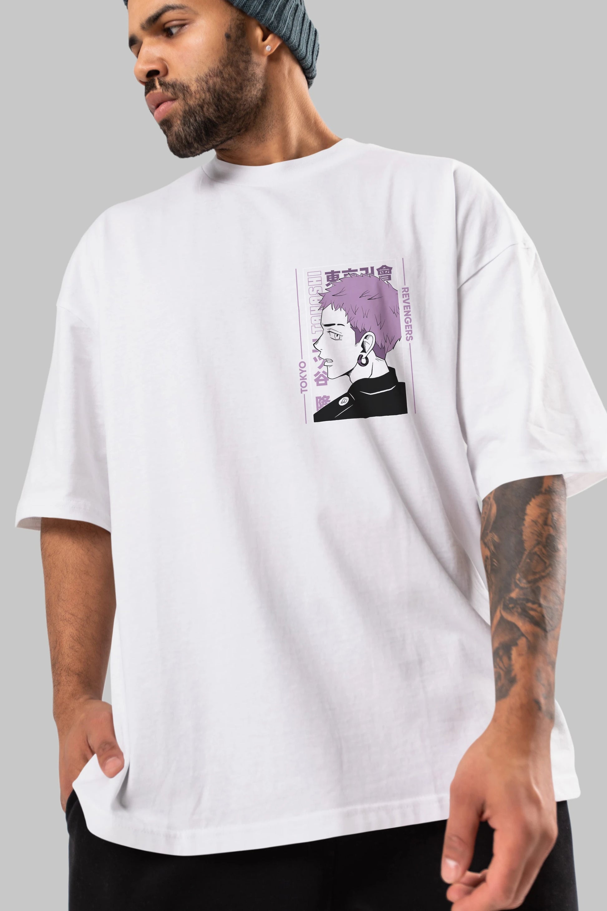 Takashi Mitsuya Ön Sol Baskılı Oversize t-shirt Erkek Kadın Unisex %100 Pamuk Bisiklet Yaka tişort