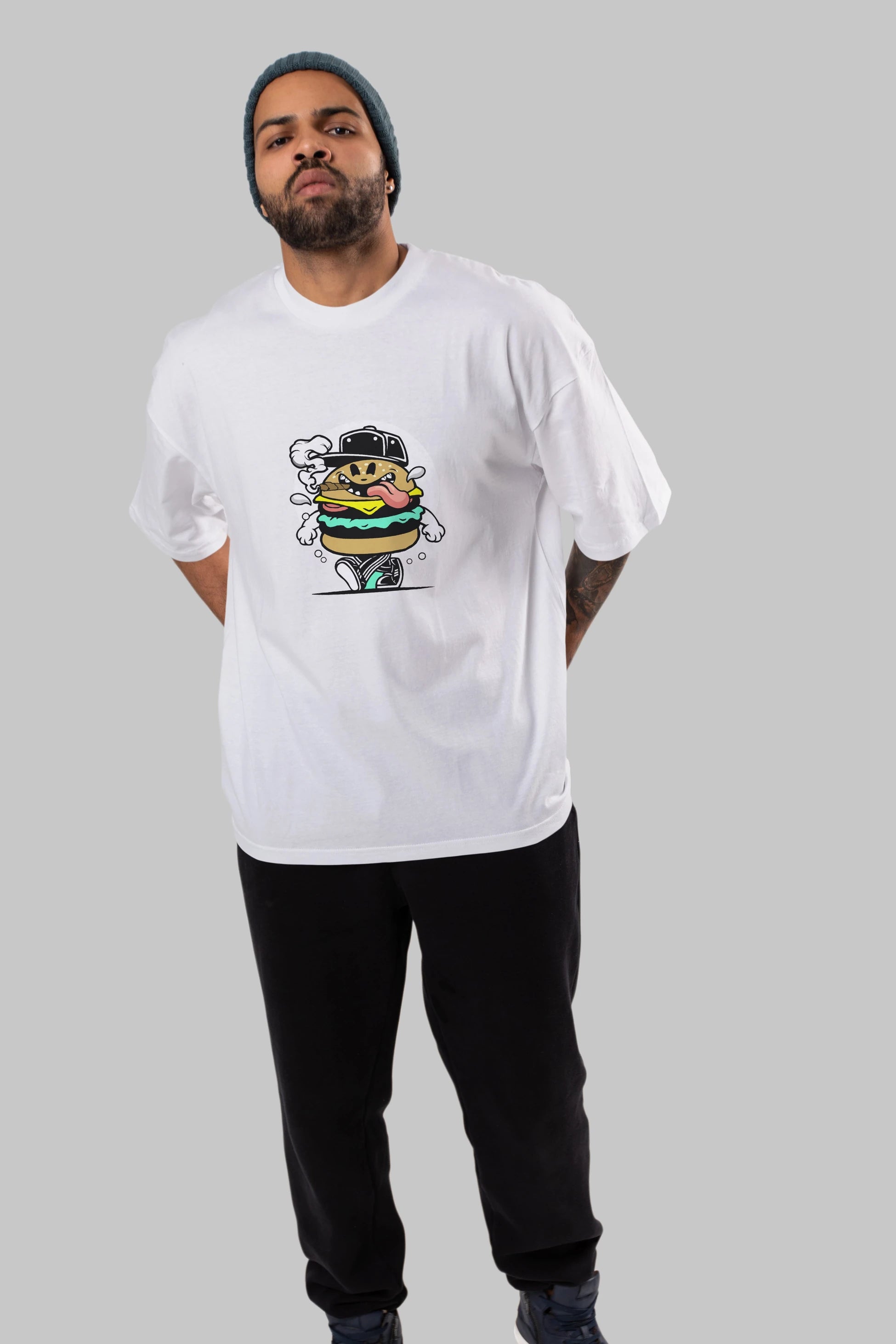 Burger Guy Ön Baskılı Oversize t-shirt Erkek Kadın Unisex %100 Pamuk tişort