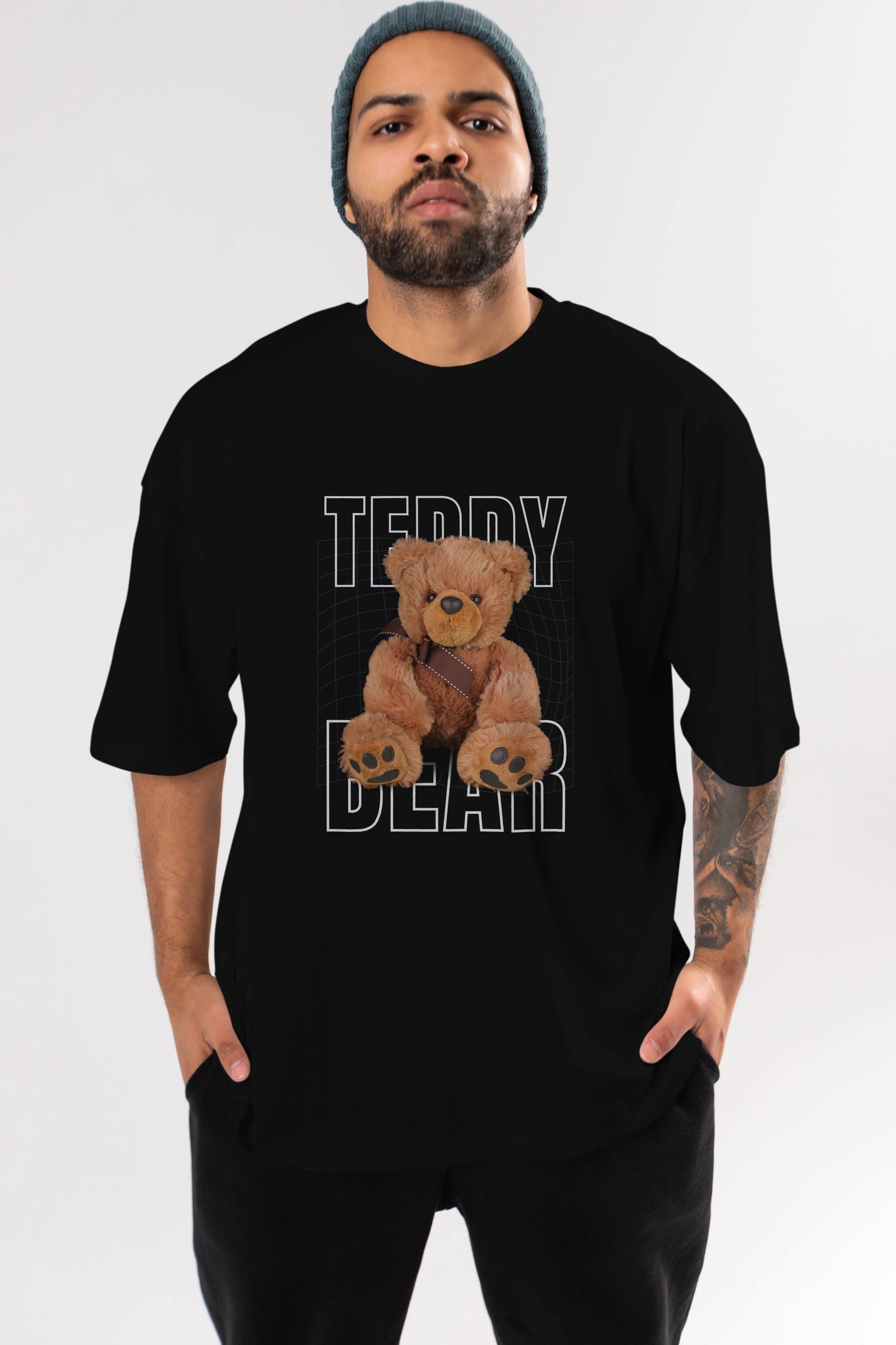 Teddy Bear Yazılı Ön Baskılı Oversize t-shirt Erkek Kadın Unisex %100 Pamuk