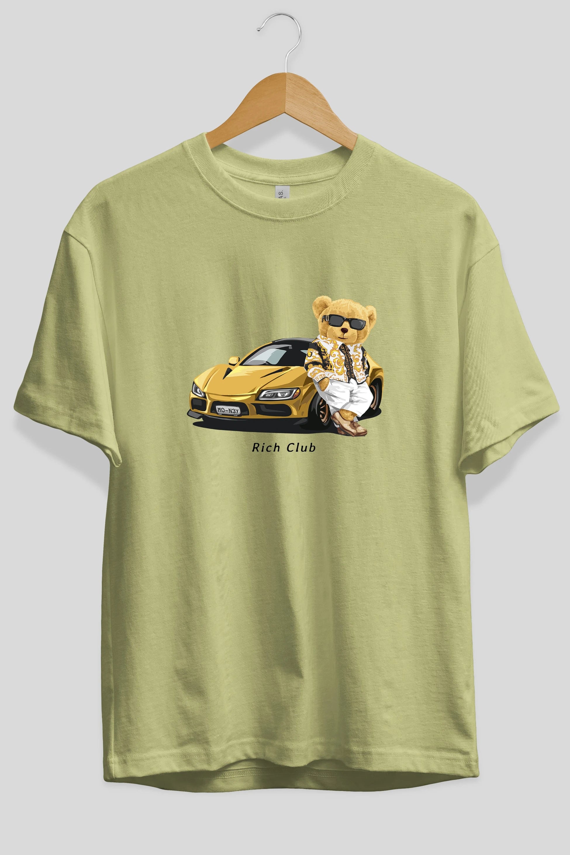 Teddy Bear Rich Club Ön Baskılı Oversize t-shirt Erkek Kadın Unisex %100 Pamuk