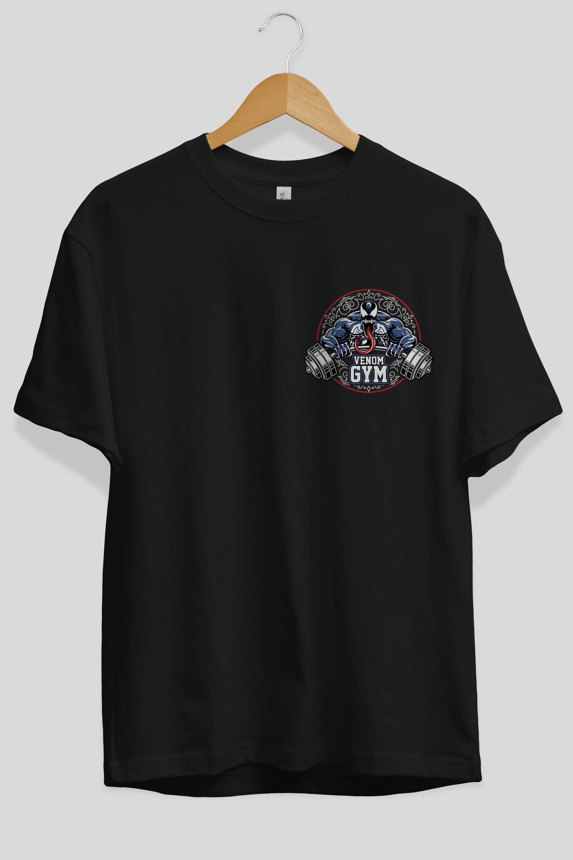 Venom GYM Ön Sol Baskılı Oversize t-shirt Erkek Kadın Unisex %100 Pamuk Bisiklet Yaka tişort