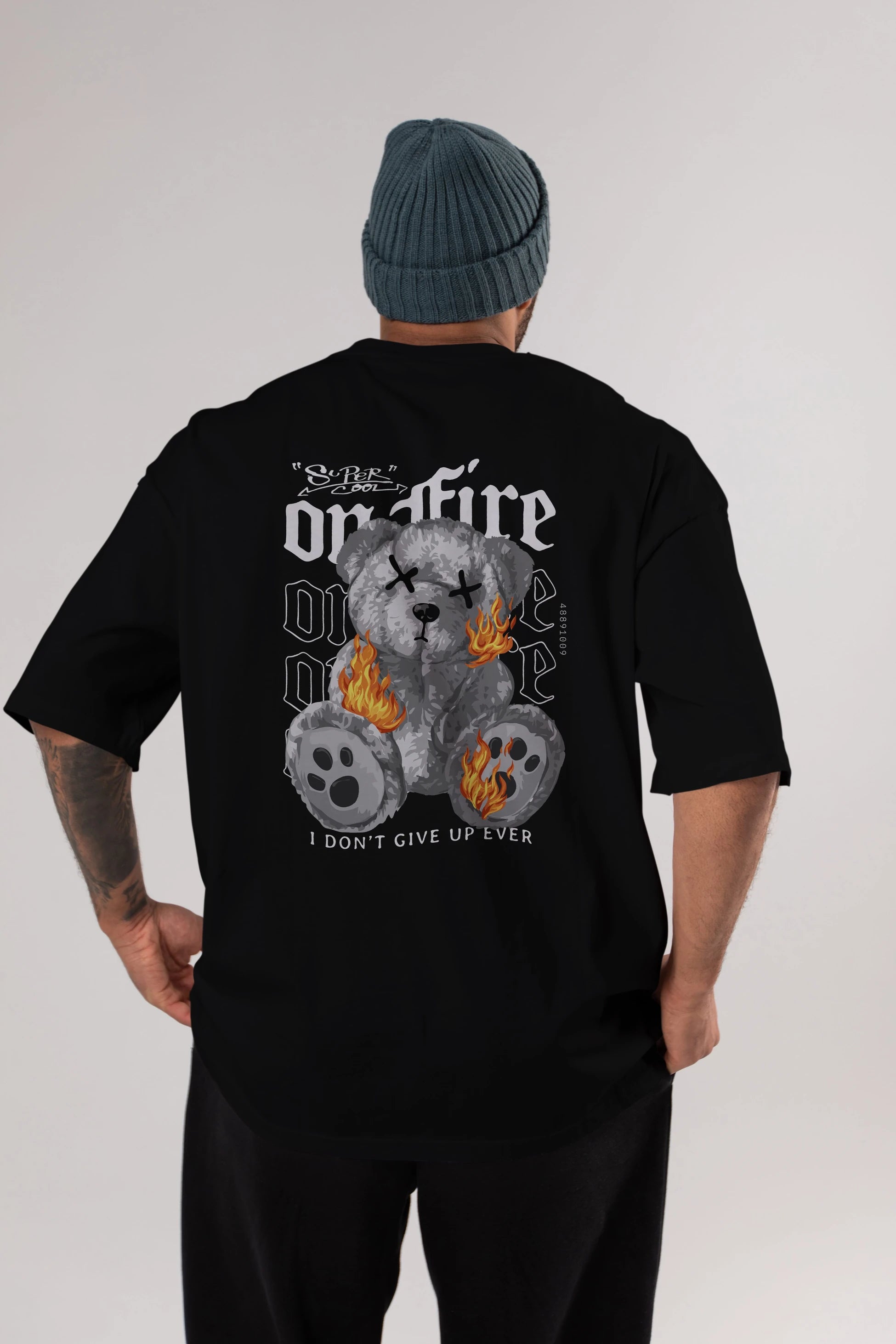 Teddy Bear On Fire Arka Baskılı Oversize t-shirt Erkek Kadın Unisex