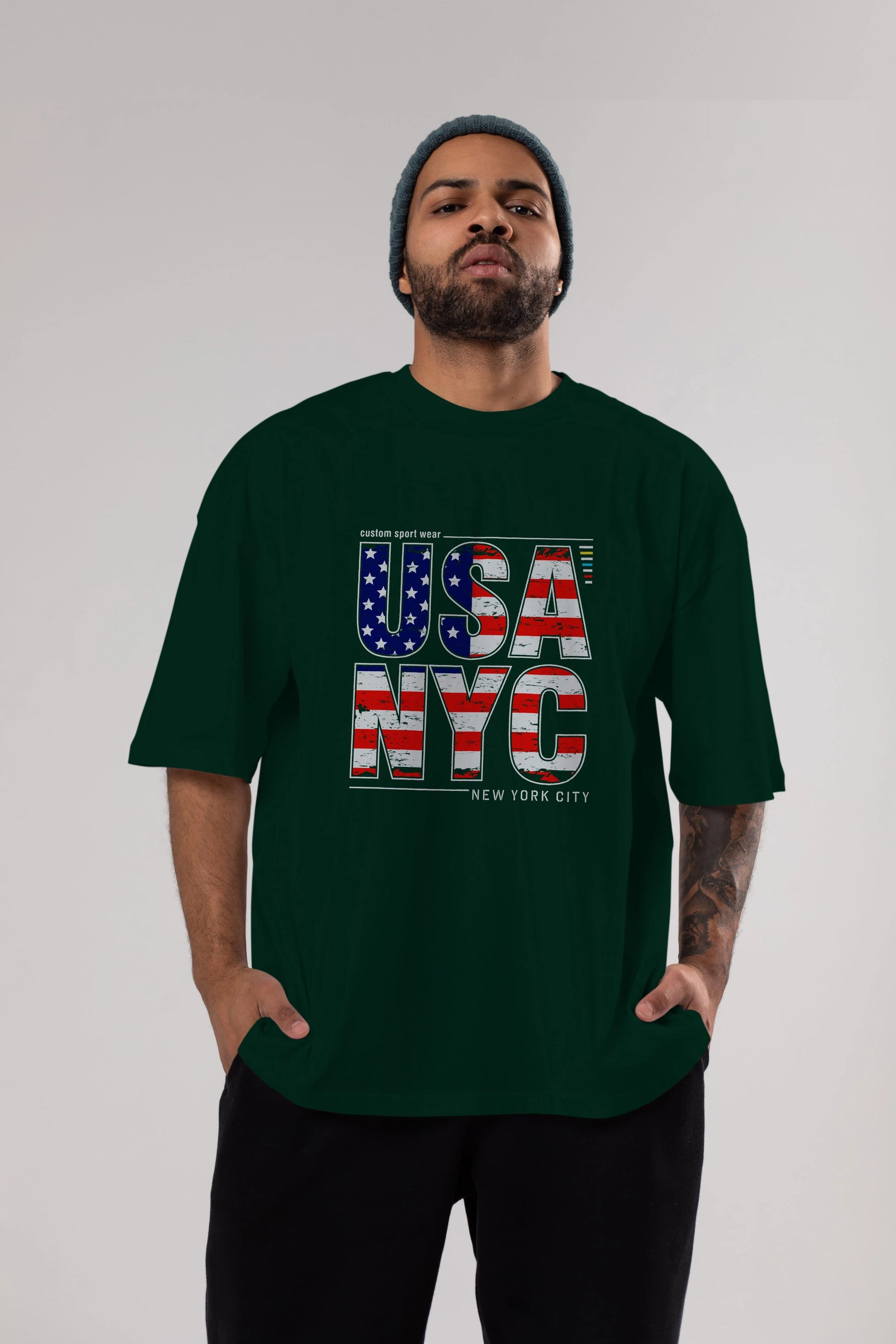 Usa NYC Ön Baskılı Oversize t-shirt Erkek Kadın Unisex