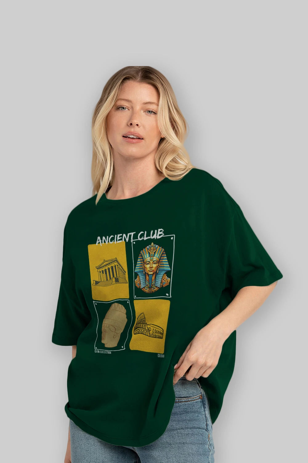 Ancient Club ön Baskılı Oversize t-shirt Erkek Kadın %100 Pamuk Bisiklet Yaka tişort