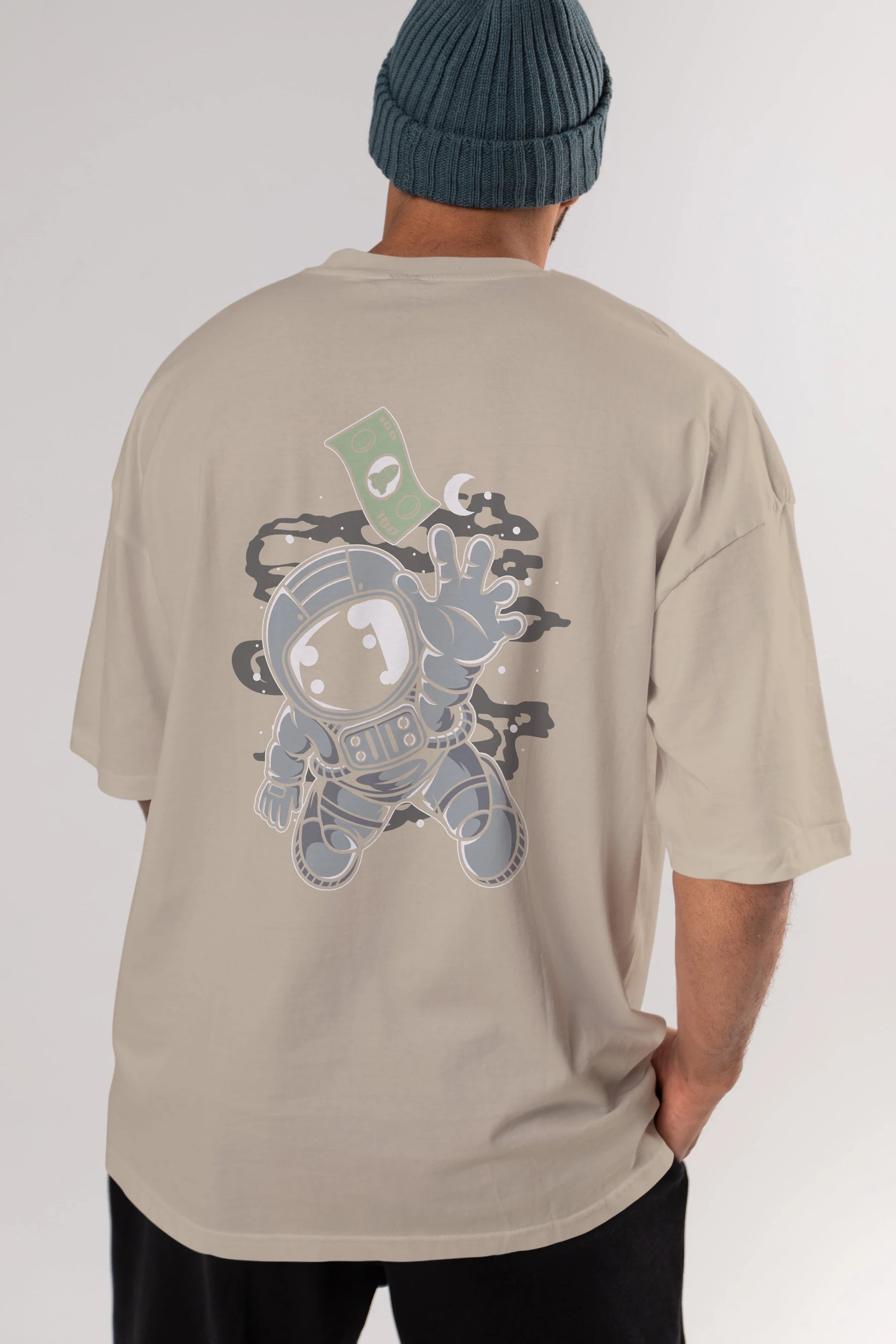 Astronaut Dollar Arka Baskılı Oversize t-shirt Erkek Kadın Unisex