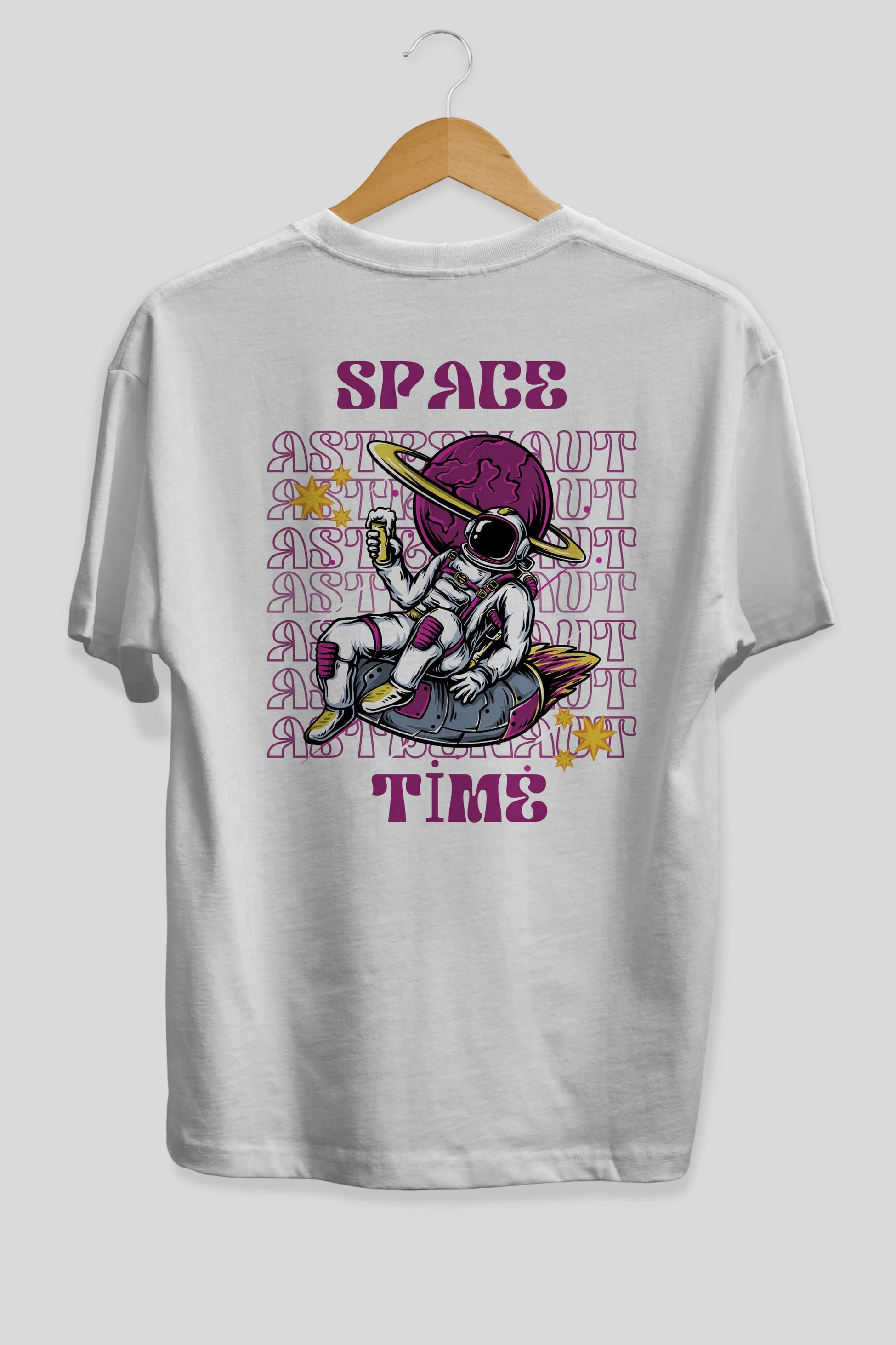 Space Time Astronaut Yazılı Arka Baskılı Oversize t-shirt Erkek Kadın Unisex