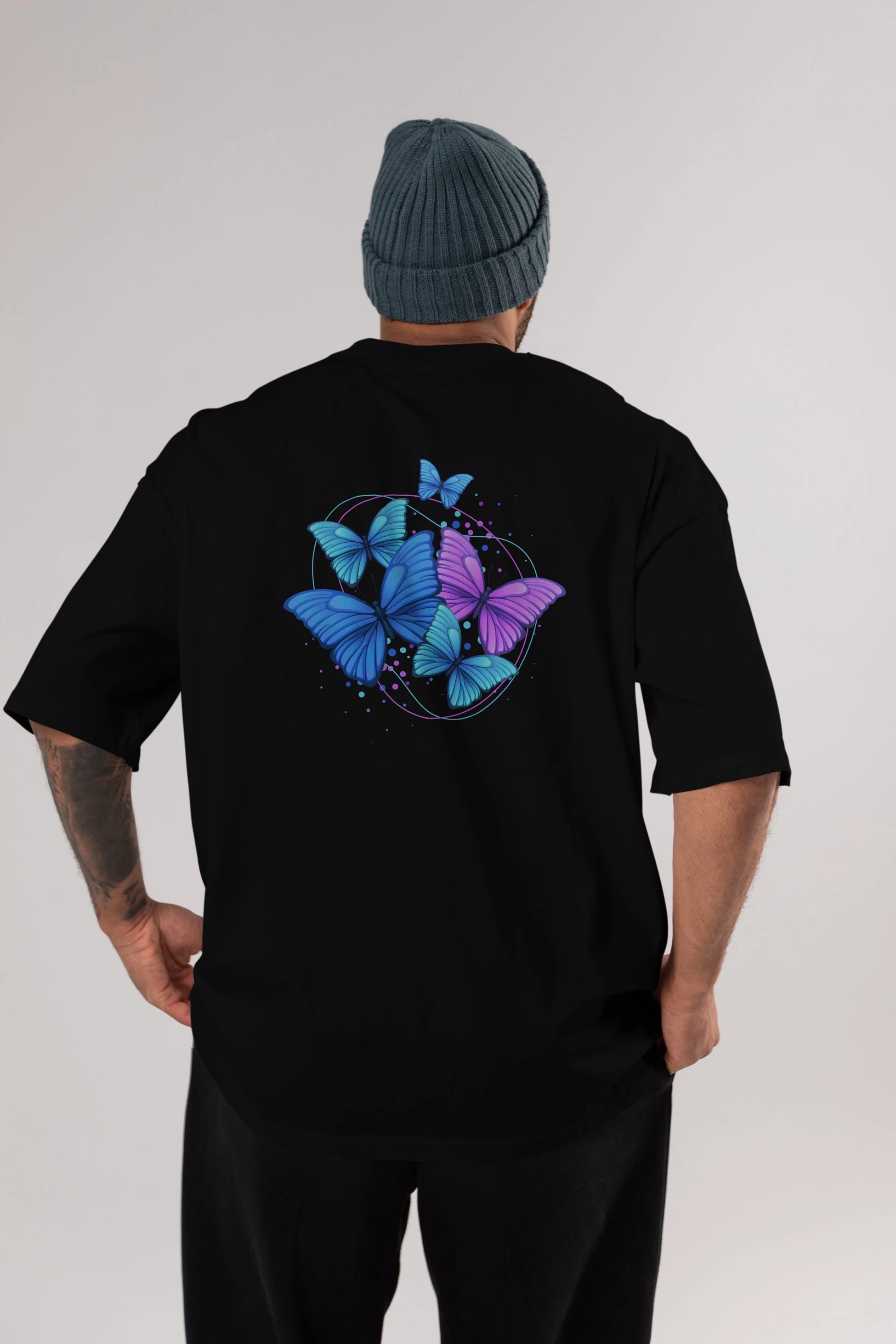 Kelebek Arka Baskılı Oversize t-shirt Erkek Kadın Unisex