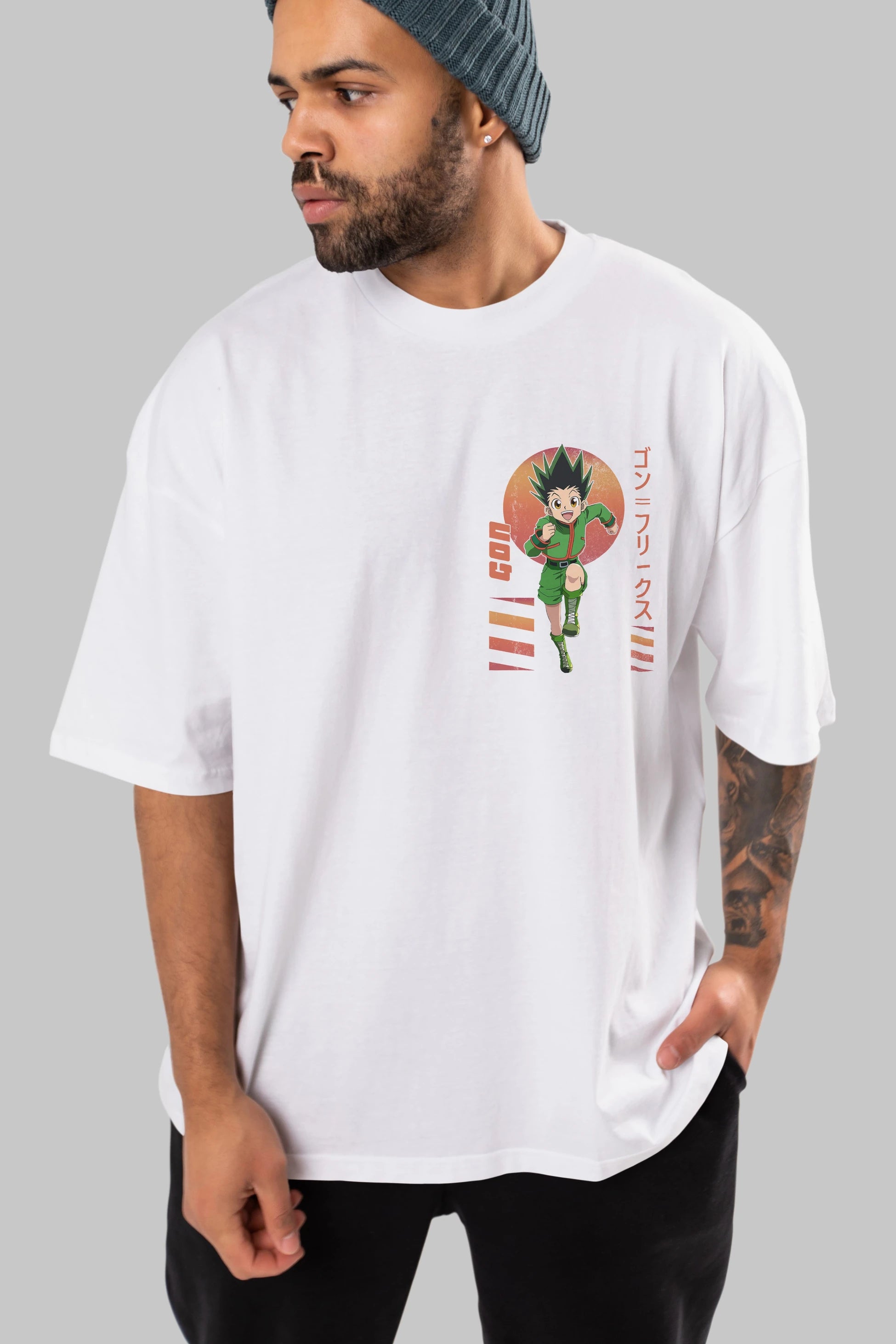 Gon Freecss HUNTER X HUNTER 2 Ön Sol Baskılı Oversize t-shirt Erkek Kadın Unisex %100 Pamuk Bisiklet Yaka tişort
