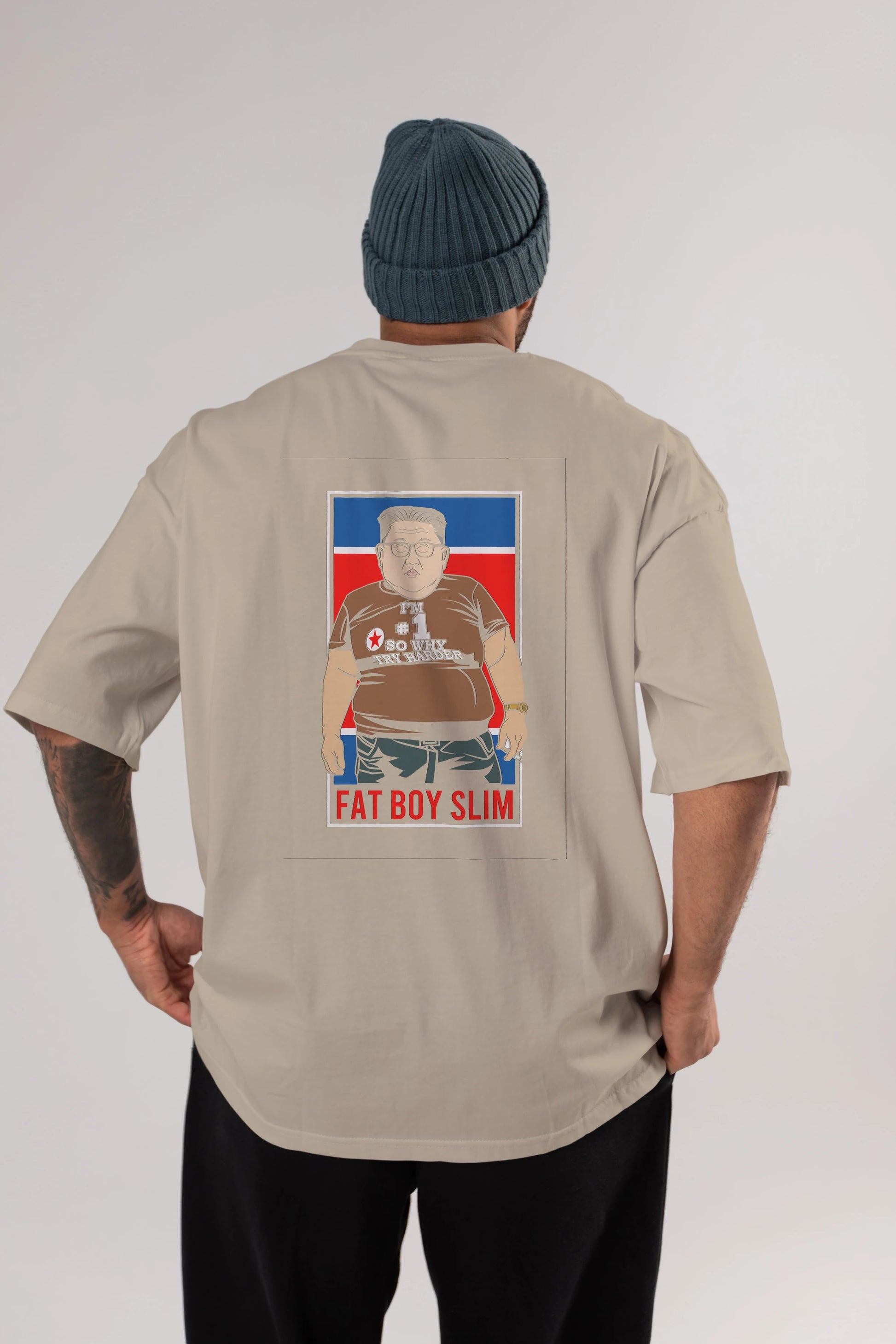 Fat Boy Slim Kim Jong Un Arka Baskılı Oversize t-shirt Erkek Kadın Unisex %100 Pamuk tişort