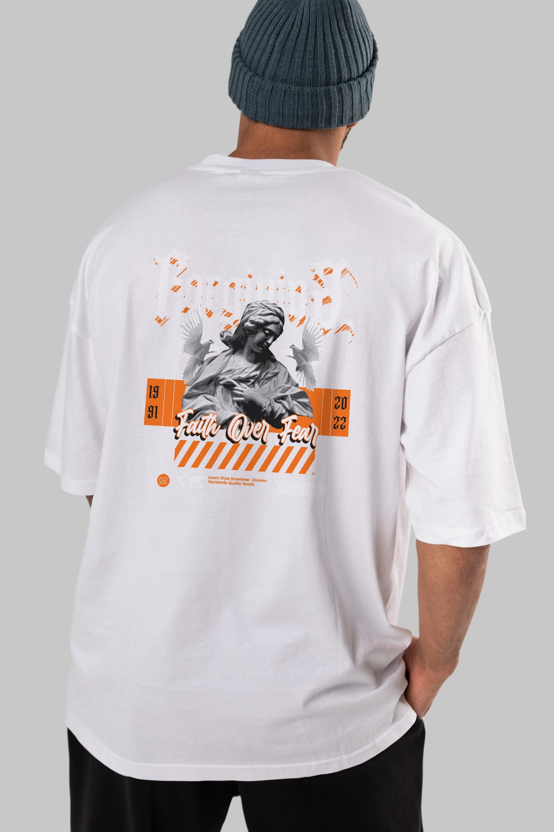 Faith Over Fear 2 Arka Baskılı Oversize t-shirt Erkek Kadın Unisex
