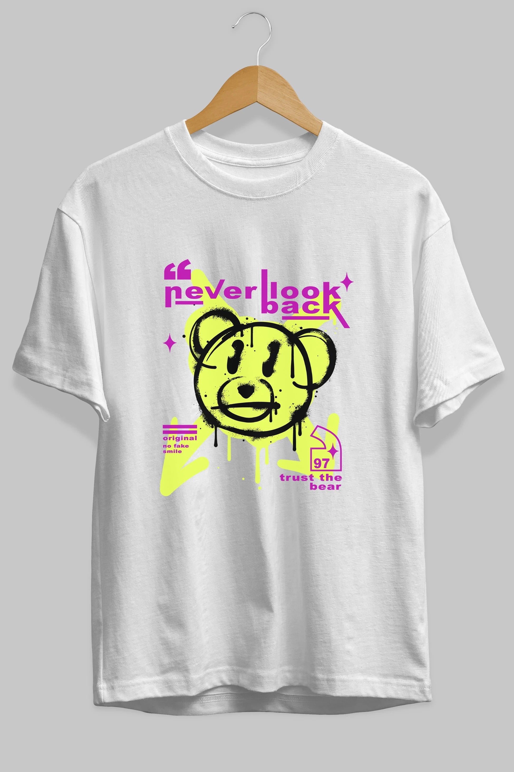 Never Look Back Bear Ön Baskılı Oversize t-shirt Erkek Kadın Unisex