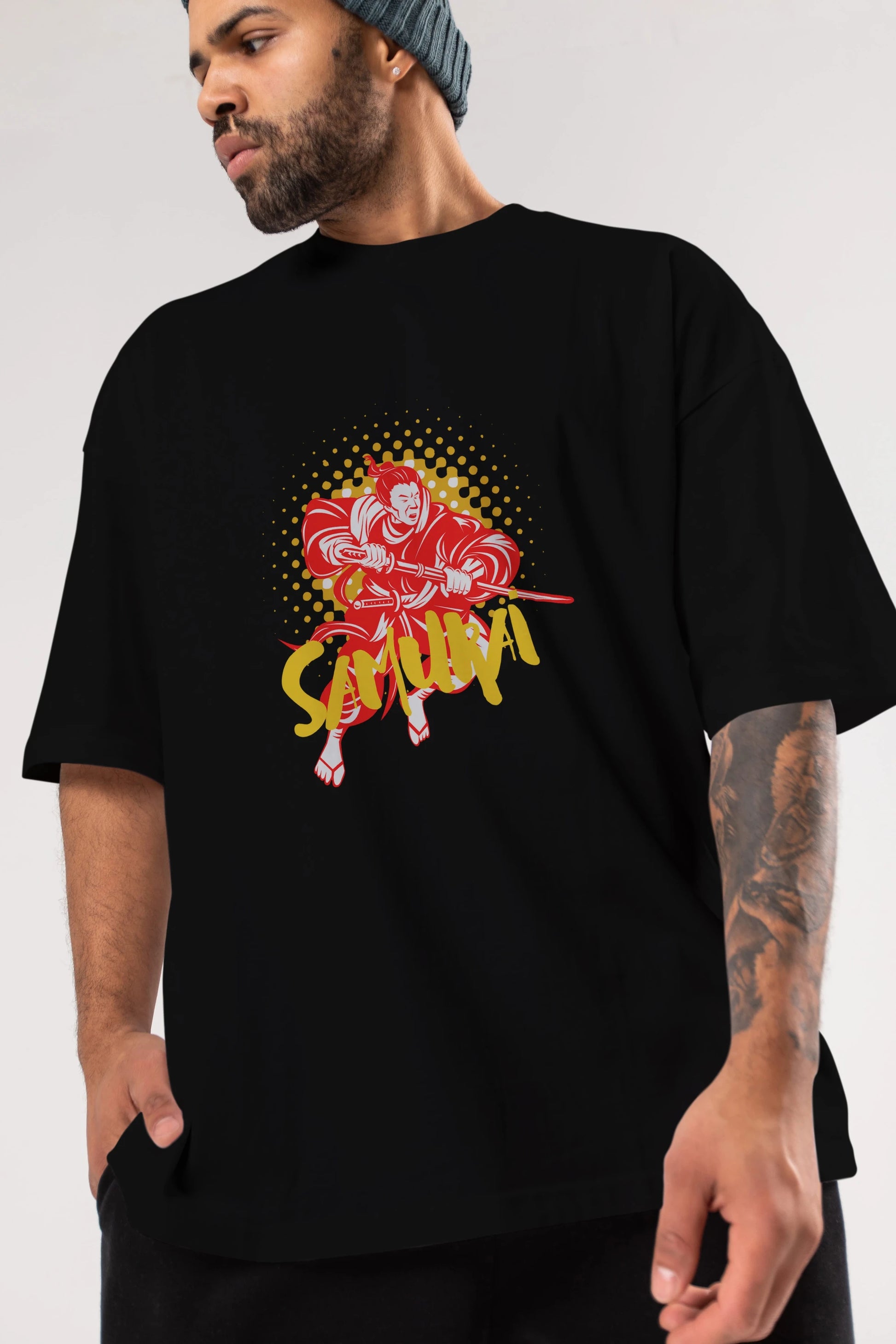 Samurai Ön Baskılı Oversize t-shirt Erkek Kadın Unisex