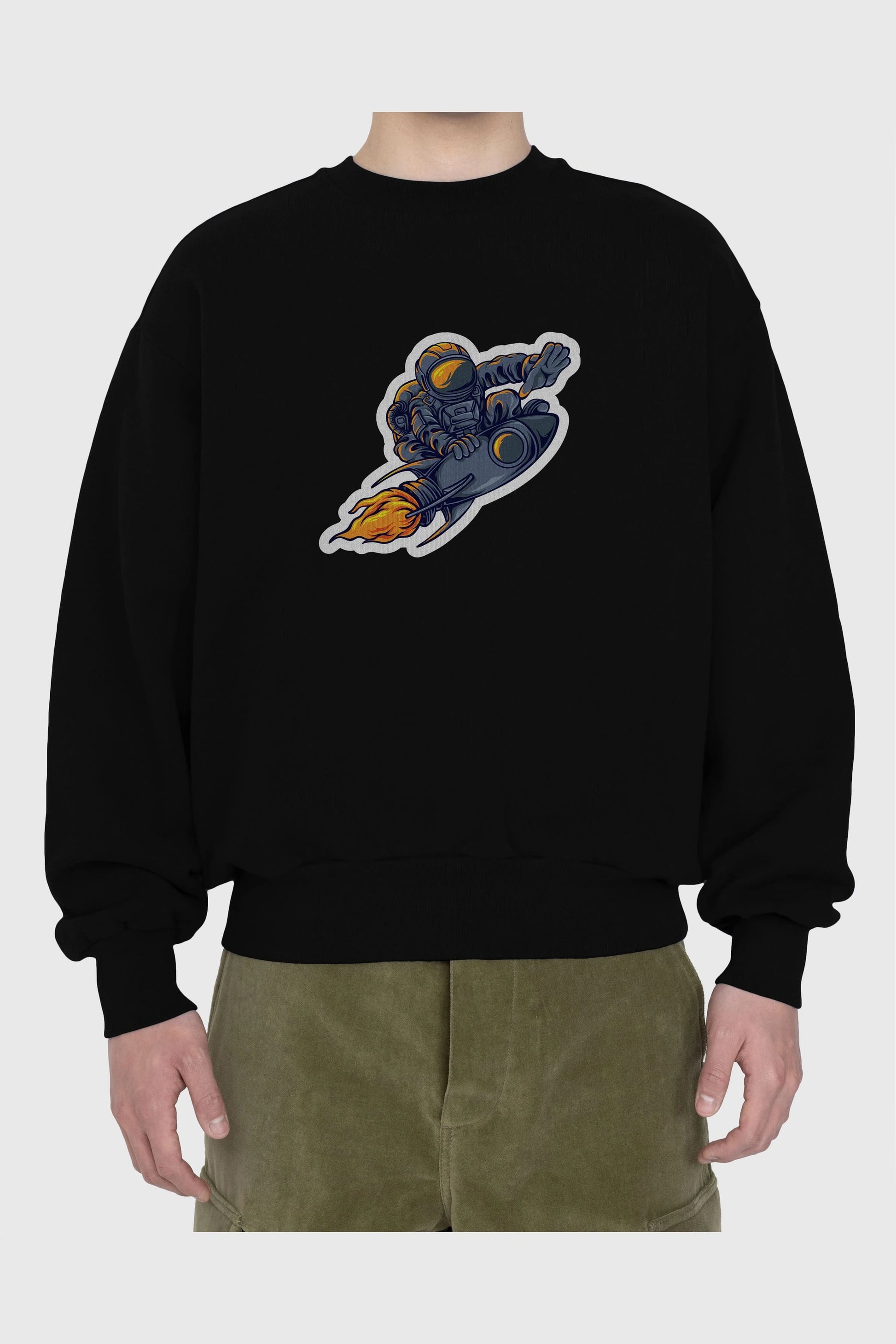Astrocket Illustration Sticker Ön Baskılı Oversize Sweatshirt Erkek Kadın Unisex