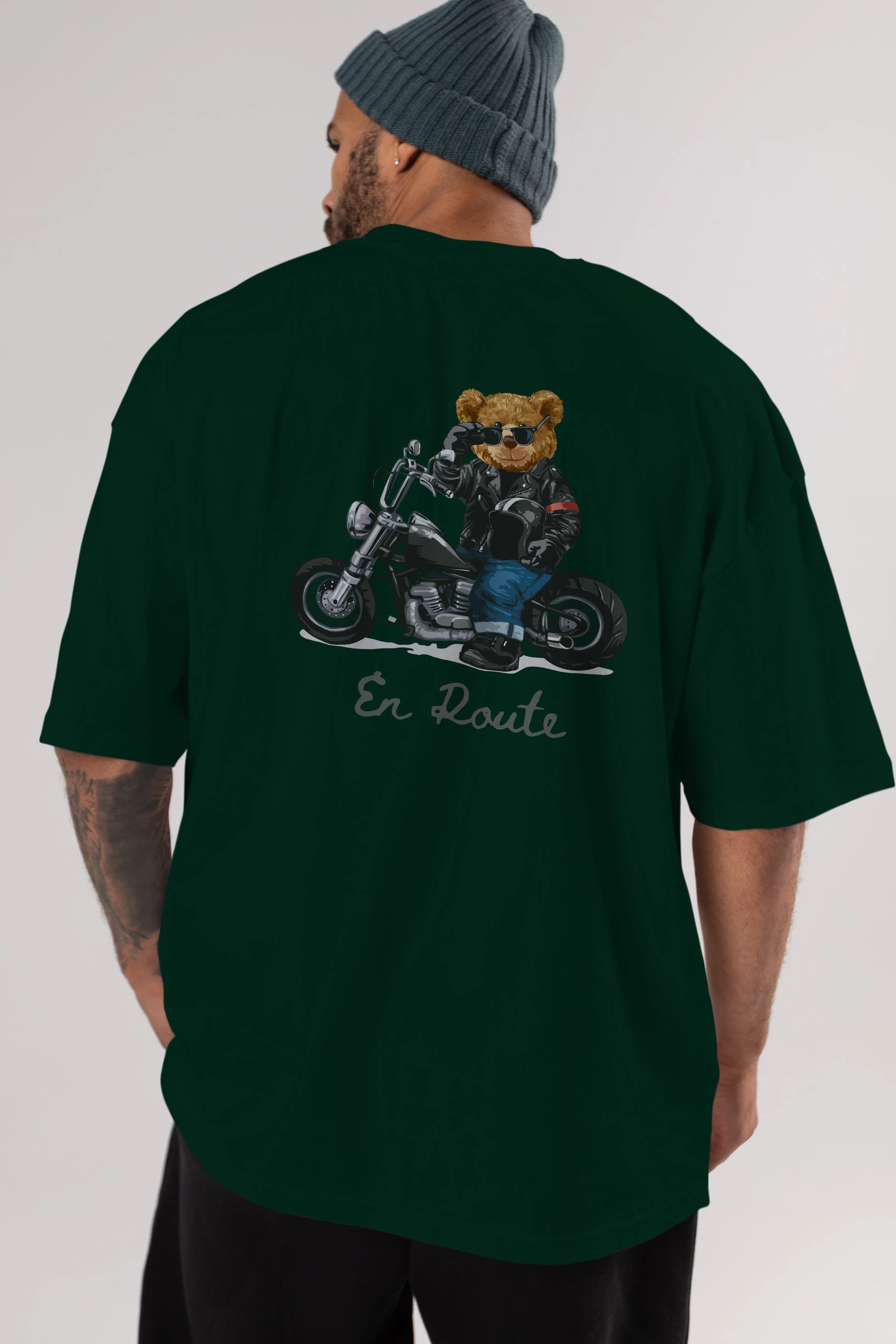 Teddy Bear En Route Arka Baskılı Oversize t-shirt Erkek Kadın Unisex %100 Pamuk