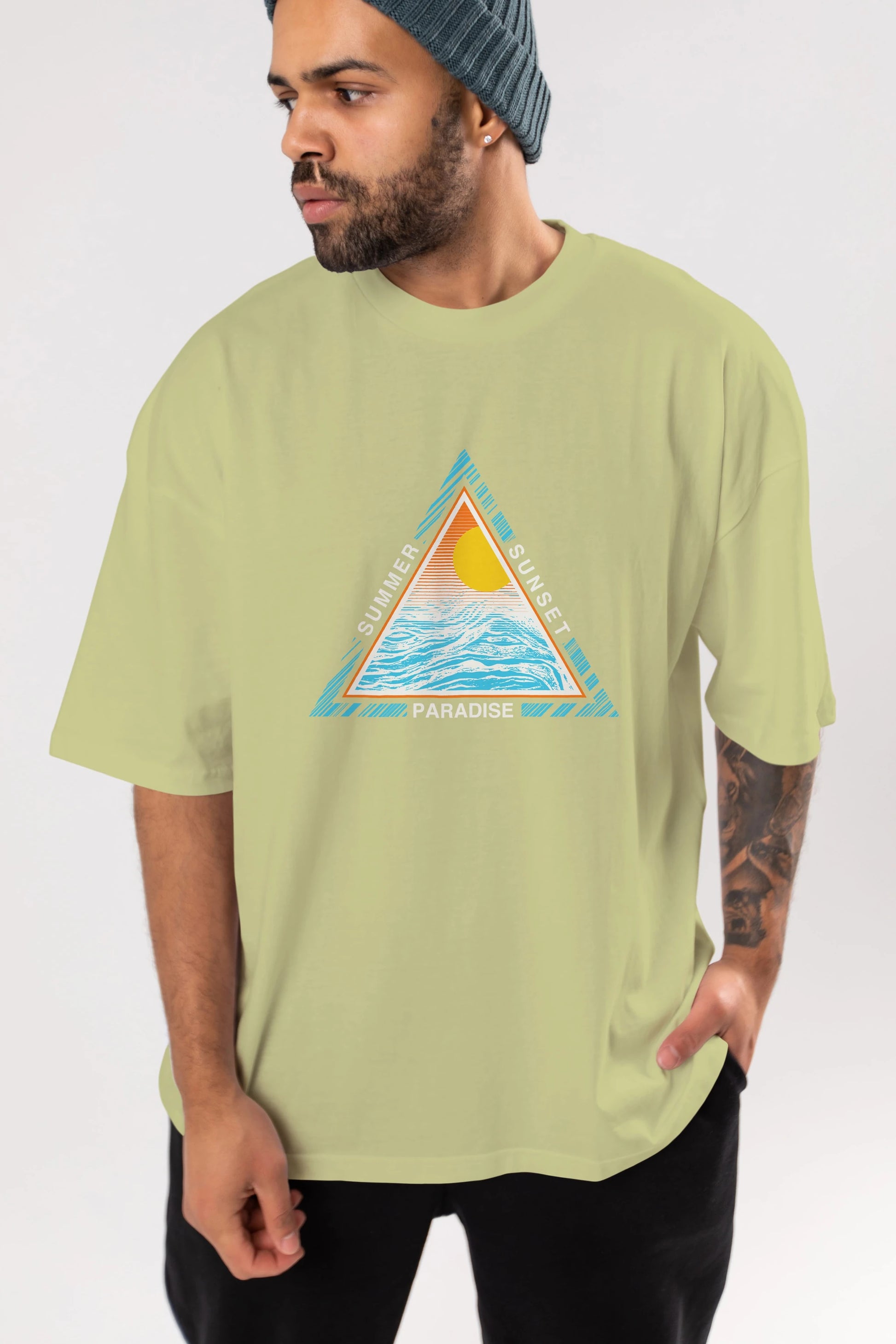 Summer Sunset Paradise Ön Baskılı Oversize t-shirt Erkek Kadın Unisex