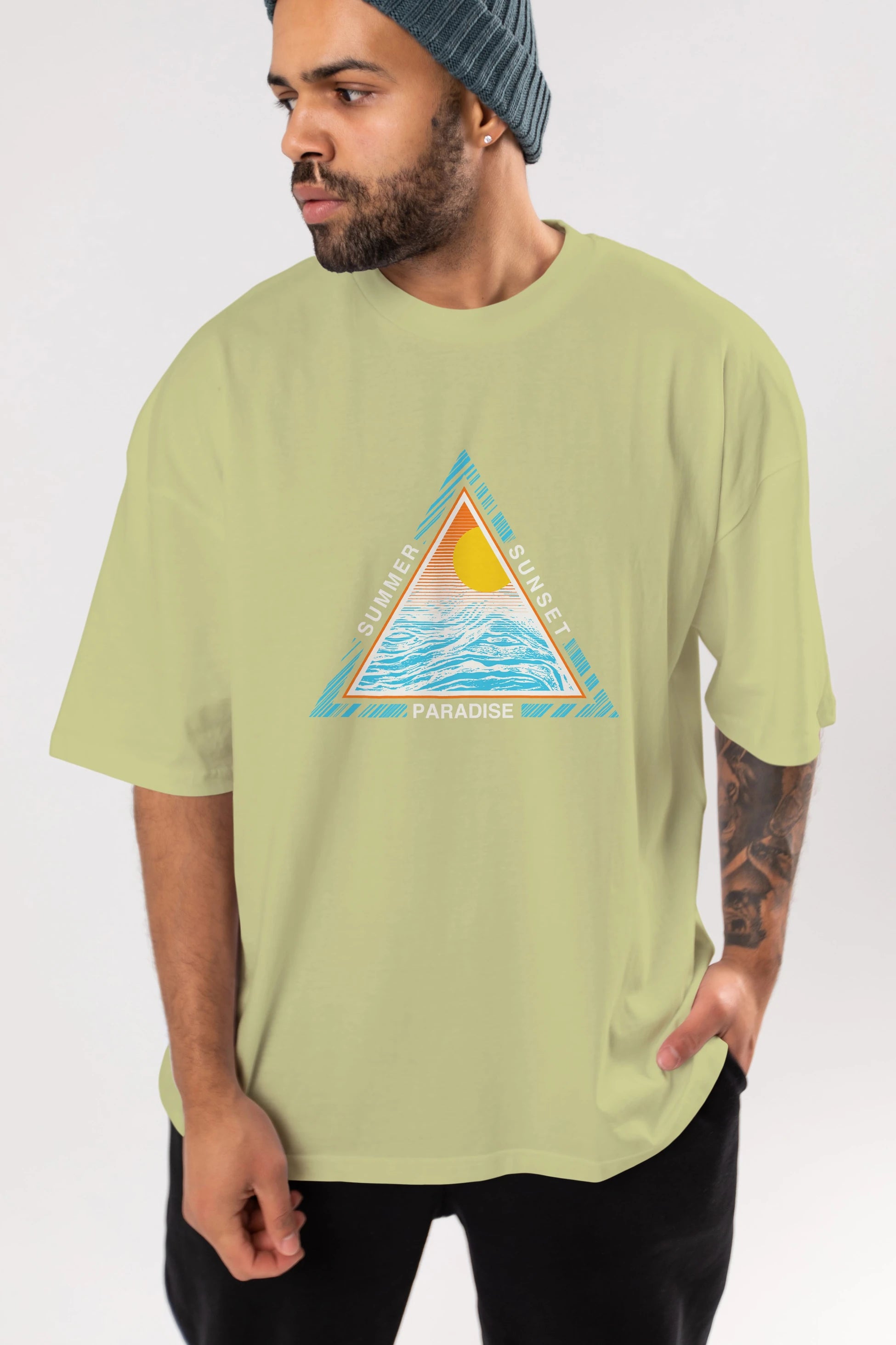 Summer Sunset Paradise Ön Baskılı Oversize t-shirt Erkek Kadın Unisex