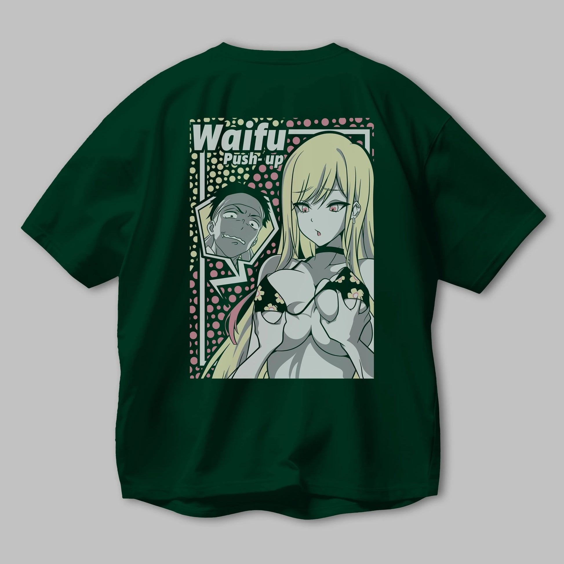 Waifu PushUp Anime Arka Baskılı Oversize t-shirt Erkek Kadın Unisex