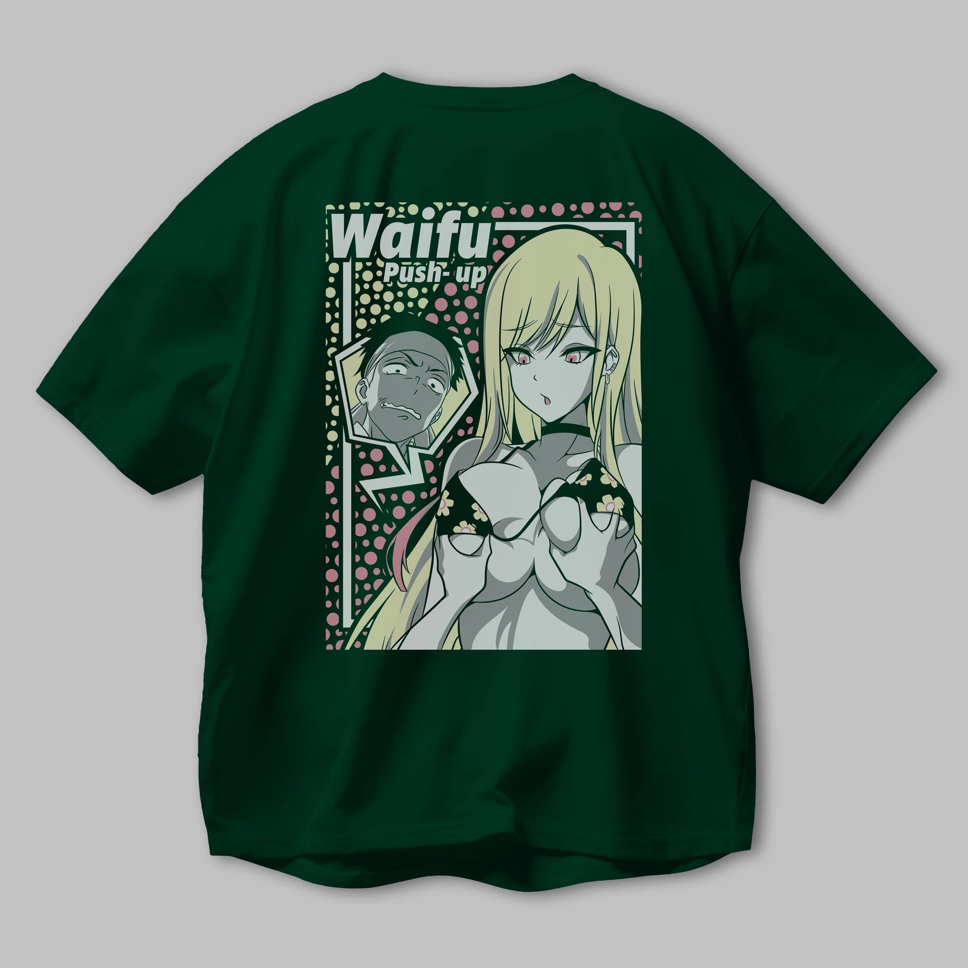 Waifu PushUp Anime Arka Baskılı Oversize t-shirt Erkek Kadın Unisex