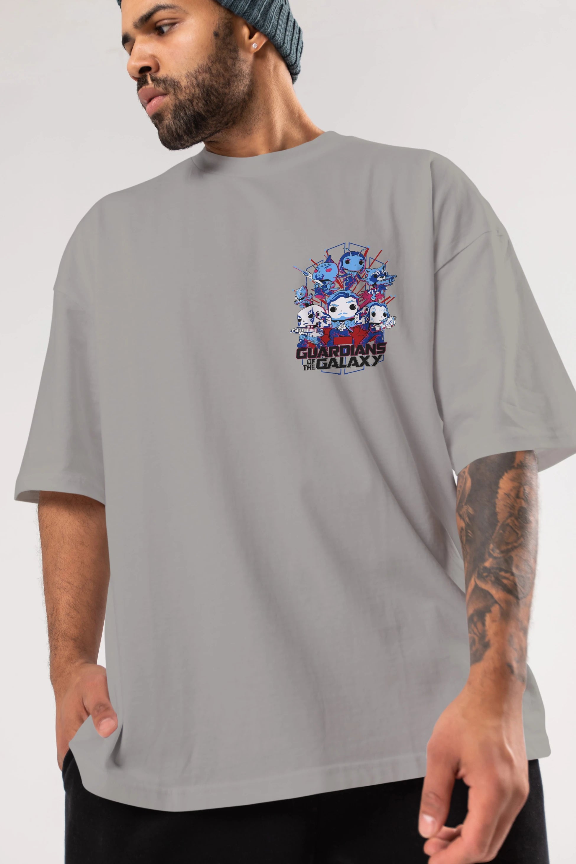 Guardians of the Galaxy Ön Sol Baskılı Oversize t-shirt Erkek Kadın Unisex %100 Pamuk Bisiklet Yaka tişort