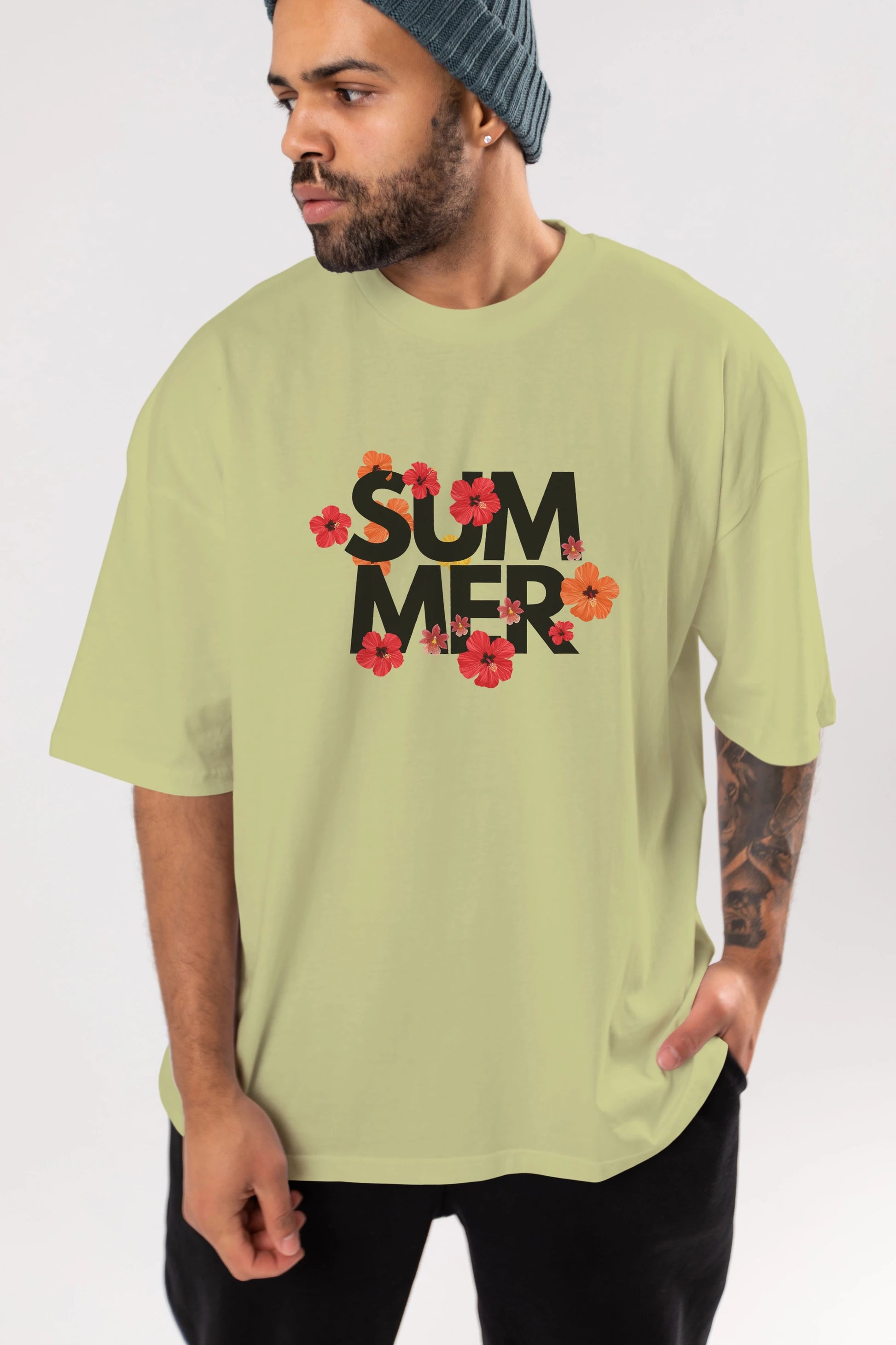 Summer Yazılı 2 Ön Baskılı Oversize t-shirt Erkek Kadın Unisex