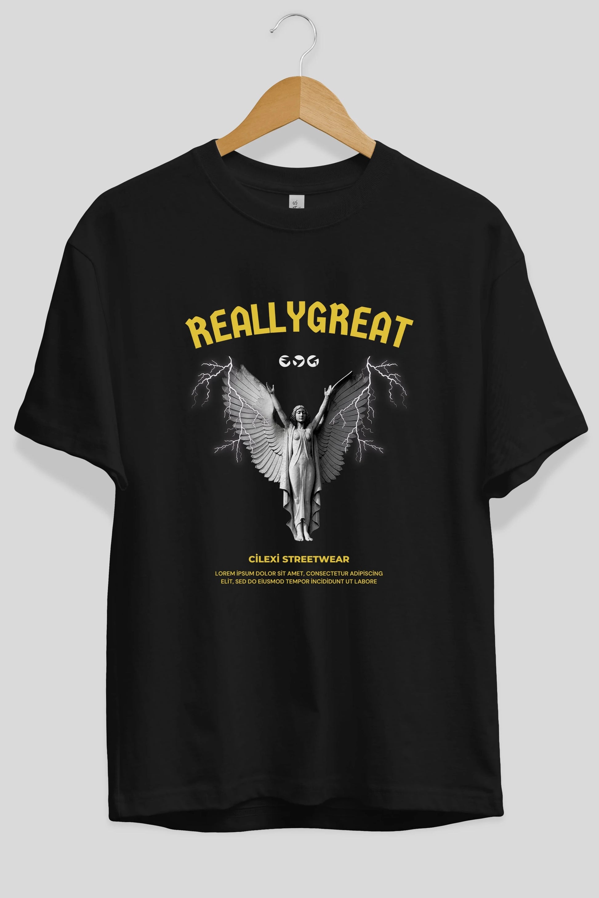 Reallygreat Angel Ön Baskılı Oversize t-shirt Erkek Kadın Unisex