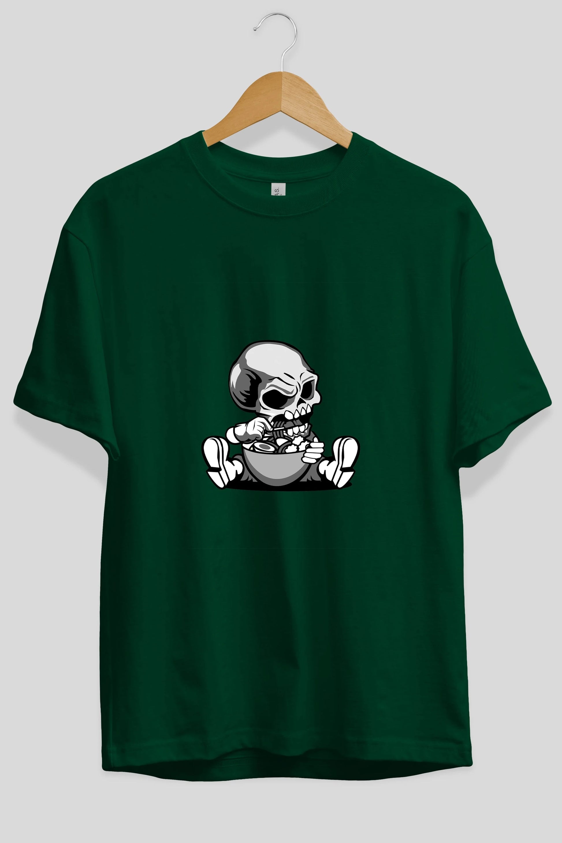 Skull Eat Ramen Ön Baskılı Oversize t-shirt Erkek Kadın Unisex %100 Pamuk tişort